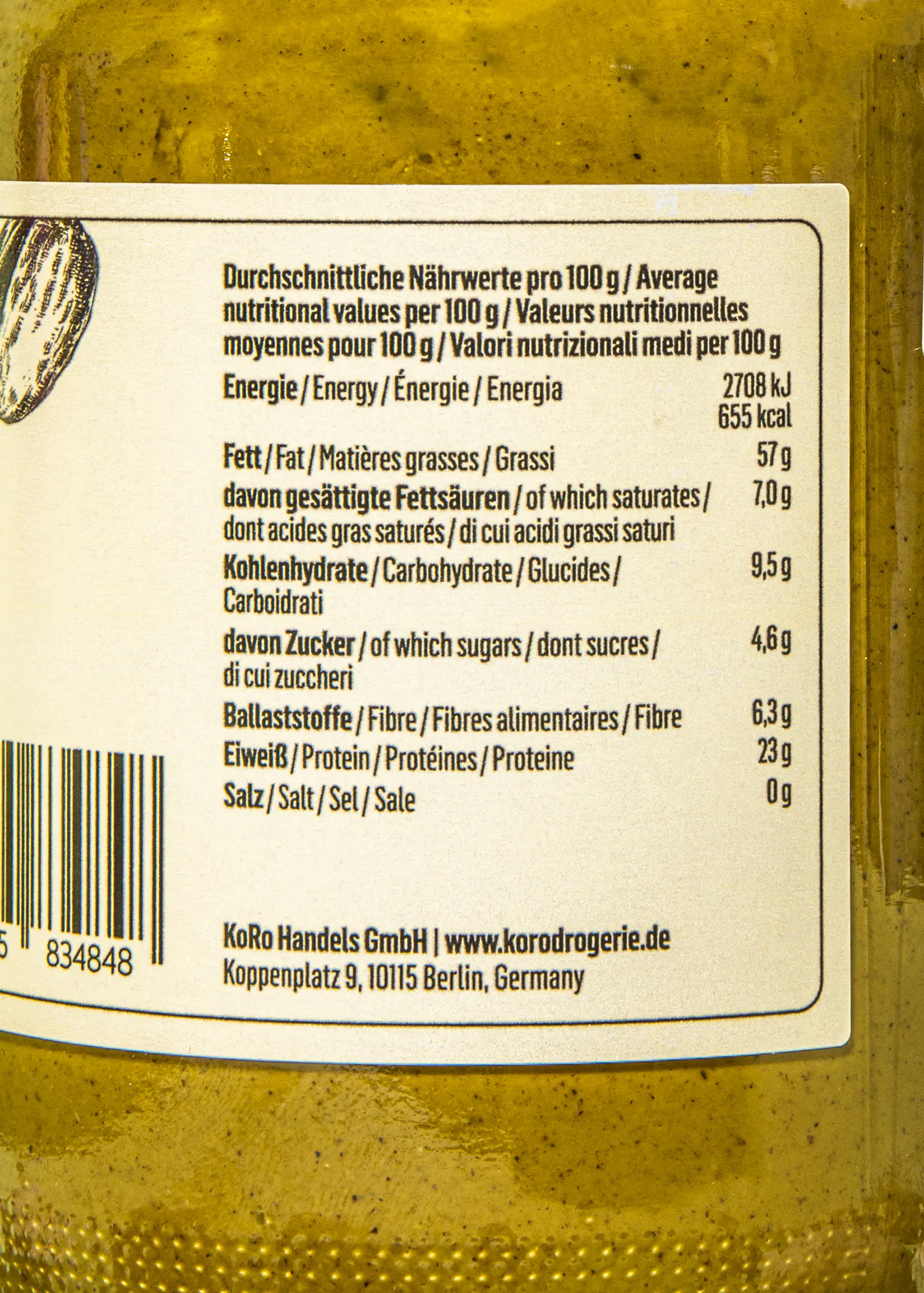 eine Nahaufnahme des Nährwertetiketts eines Produktes