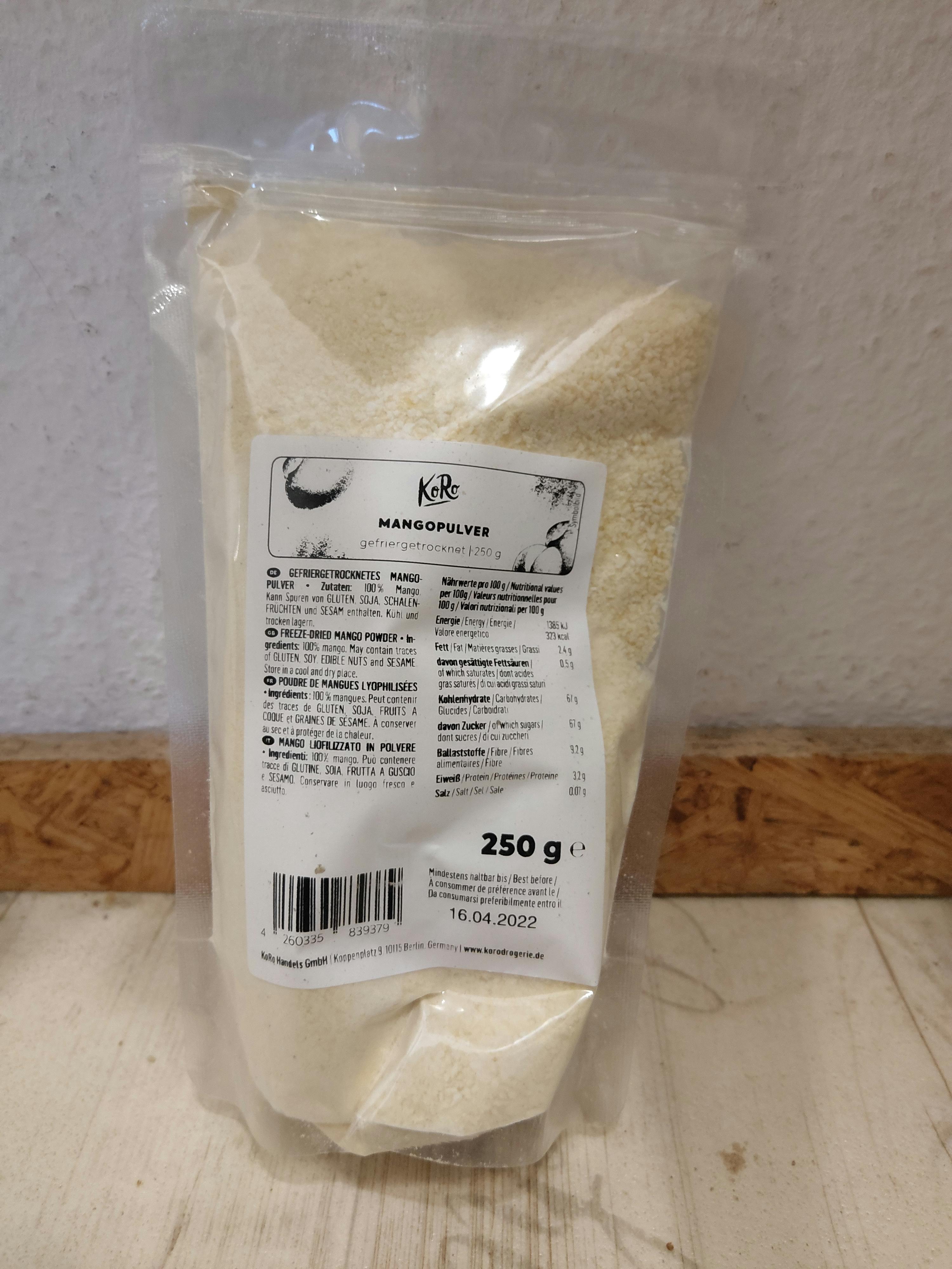 eine weiße Plastiktüte mit 250 g mandelpulver