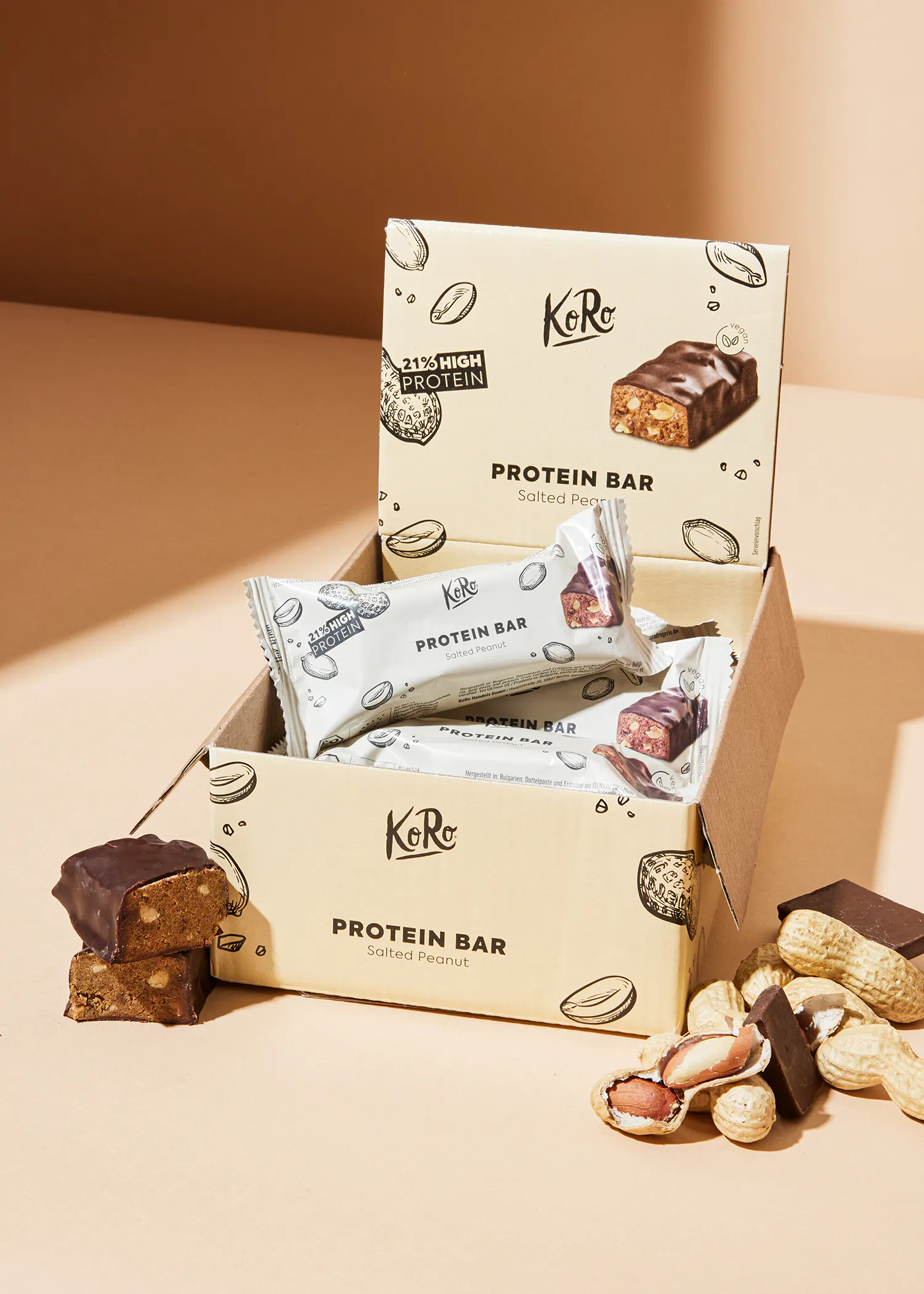 a box of koro protein bars sitting on a table