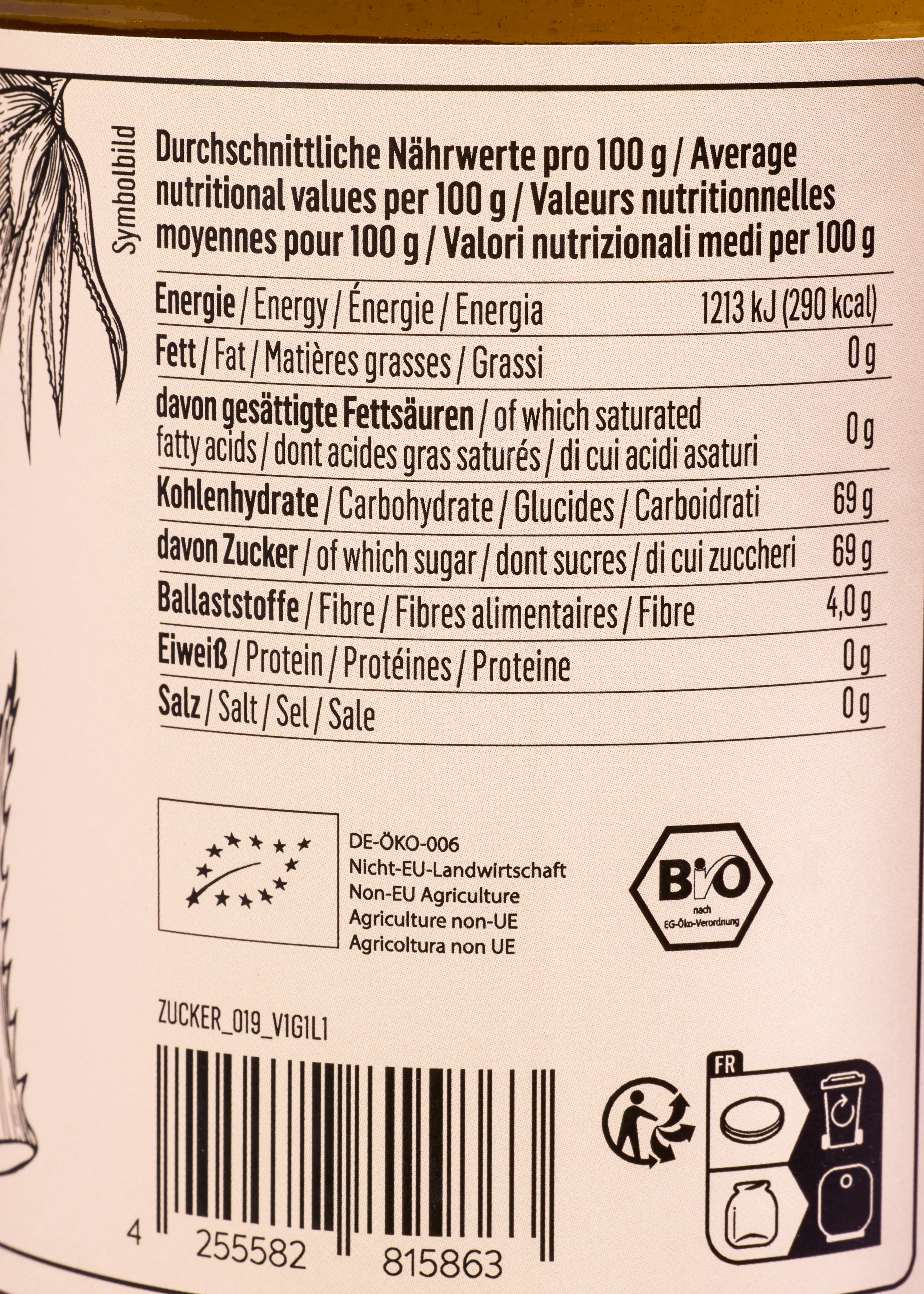 the back of a jar of food shows the nutritional values per 100g