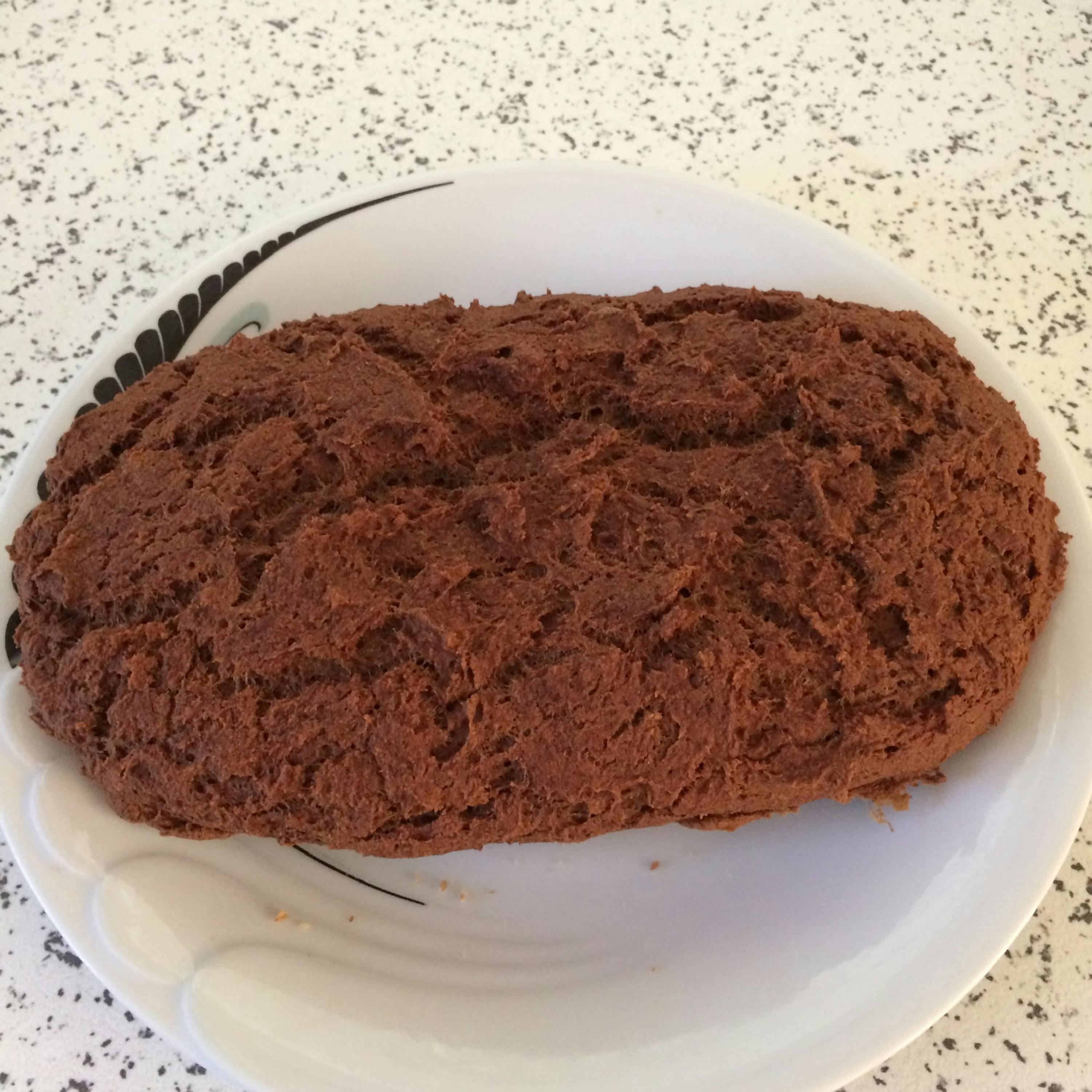 ein weißer Teller mit einem großen Stück Schokoladenkuchen darauf