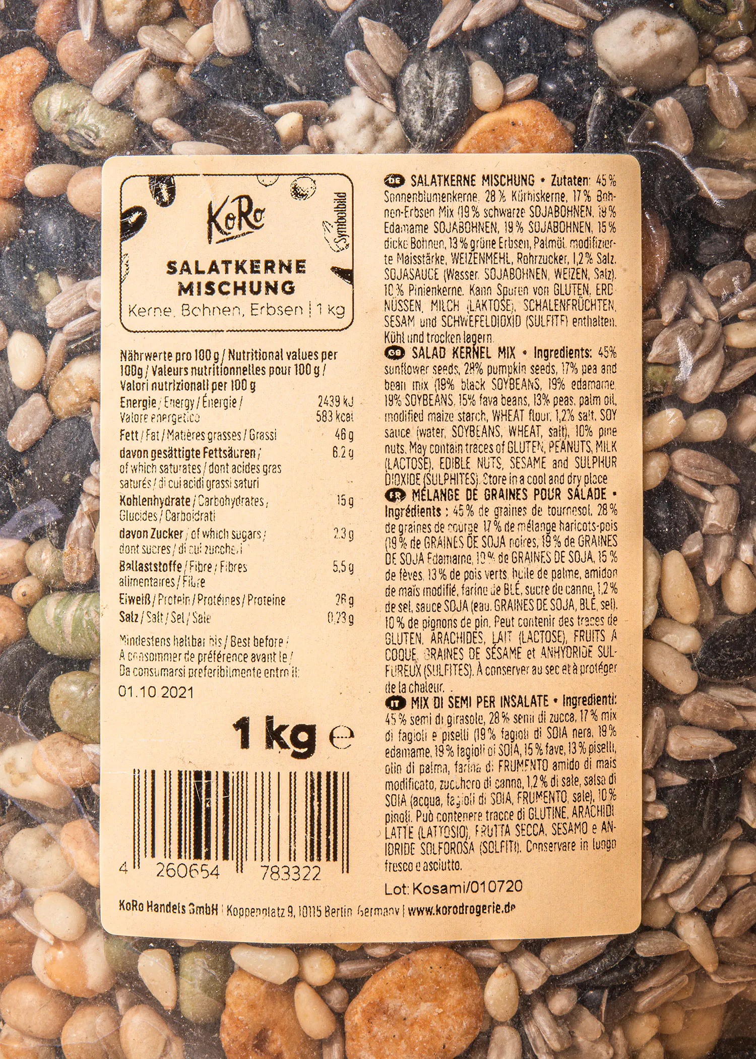 l' étiquette d' un sac de graines de salade de 1 kg