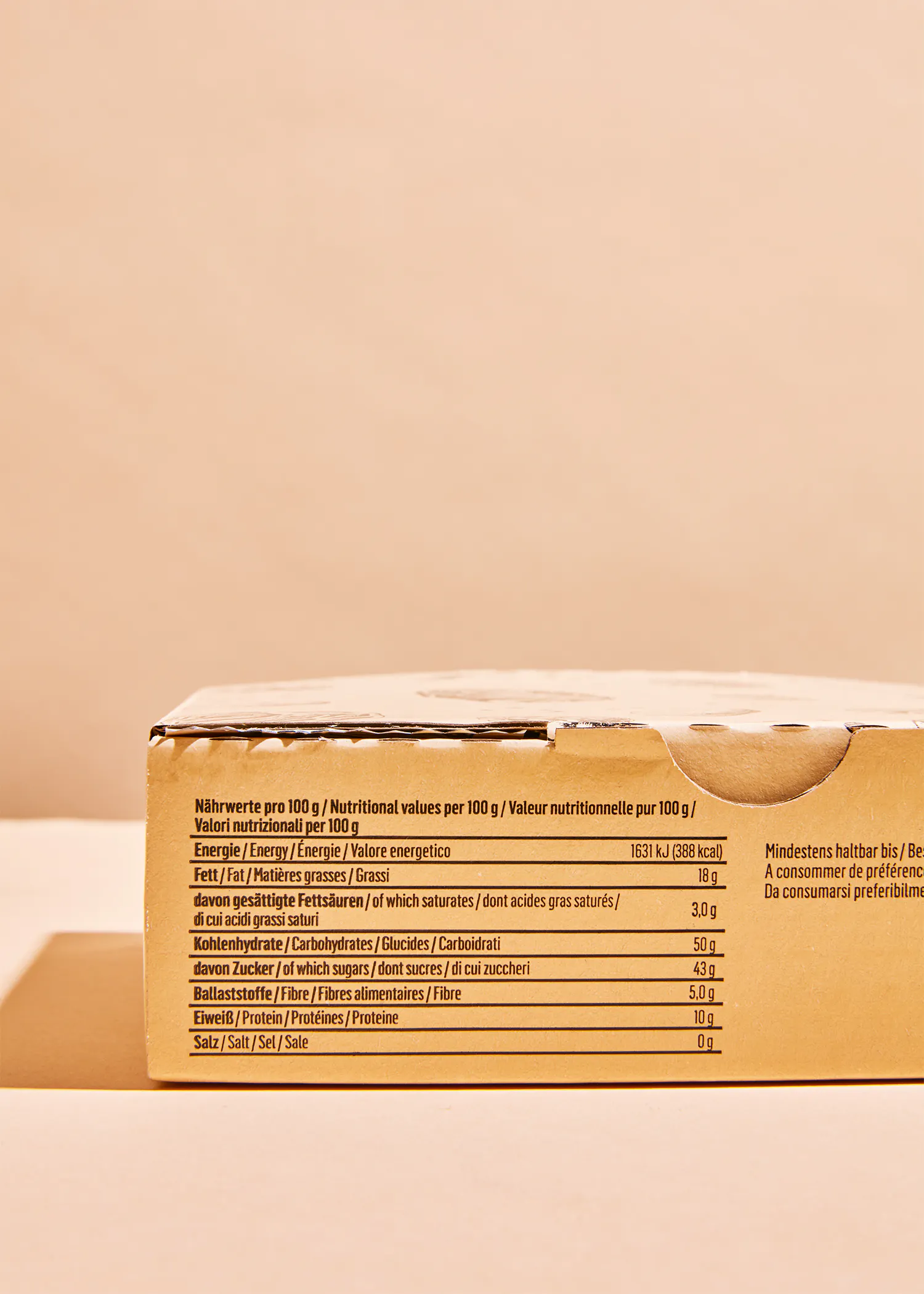 the back of a box shows the nutritional values per 100 g