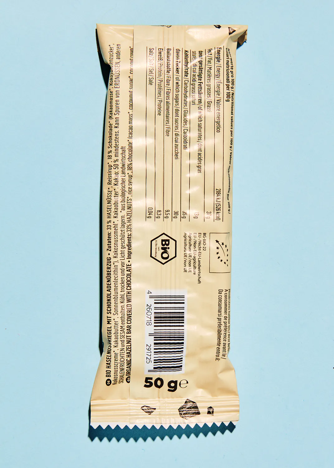 l' arrière d' un paquet de barre de chocolat bio