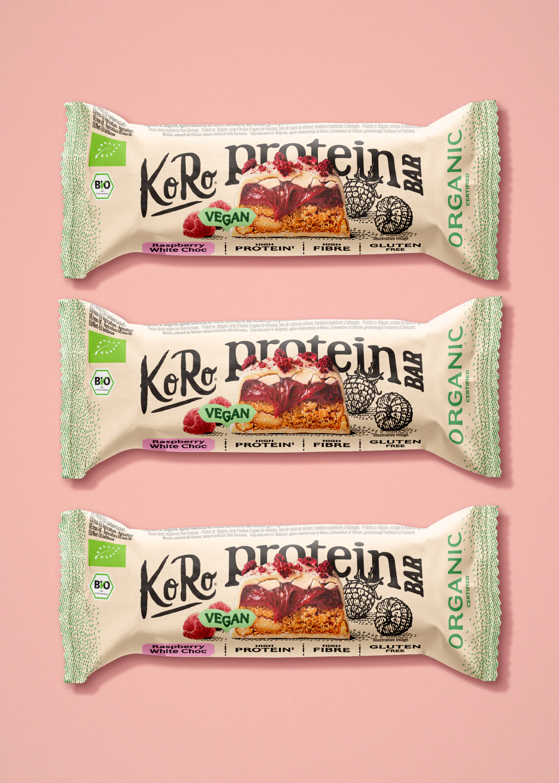 Barretta proteica vegan bianca al lampone bio | 3 x 45 g