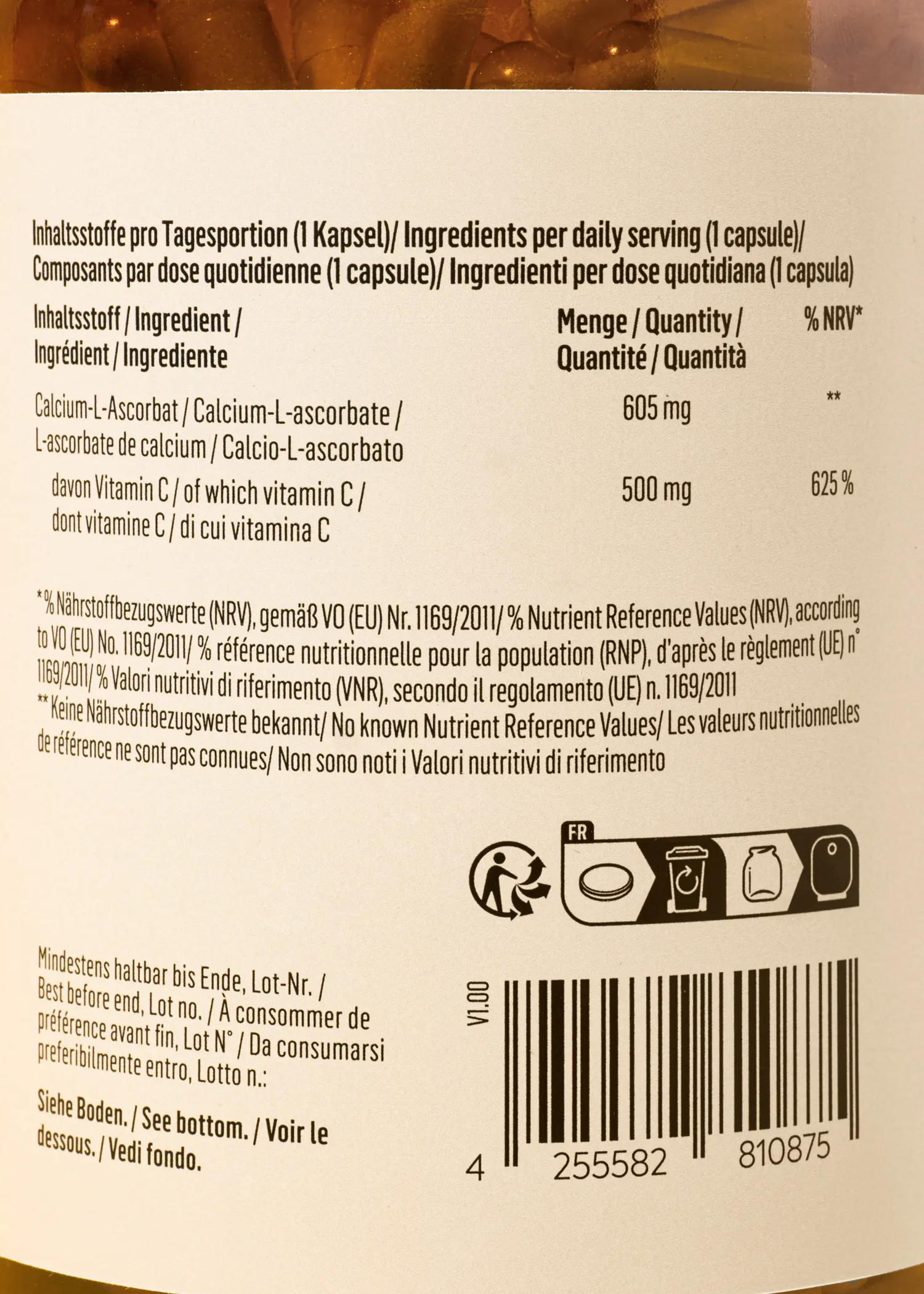 a bottle of vitamin c contains 605 mg of vitamin c