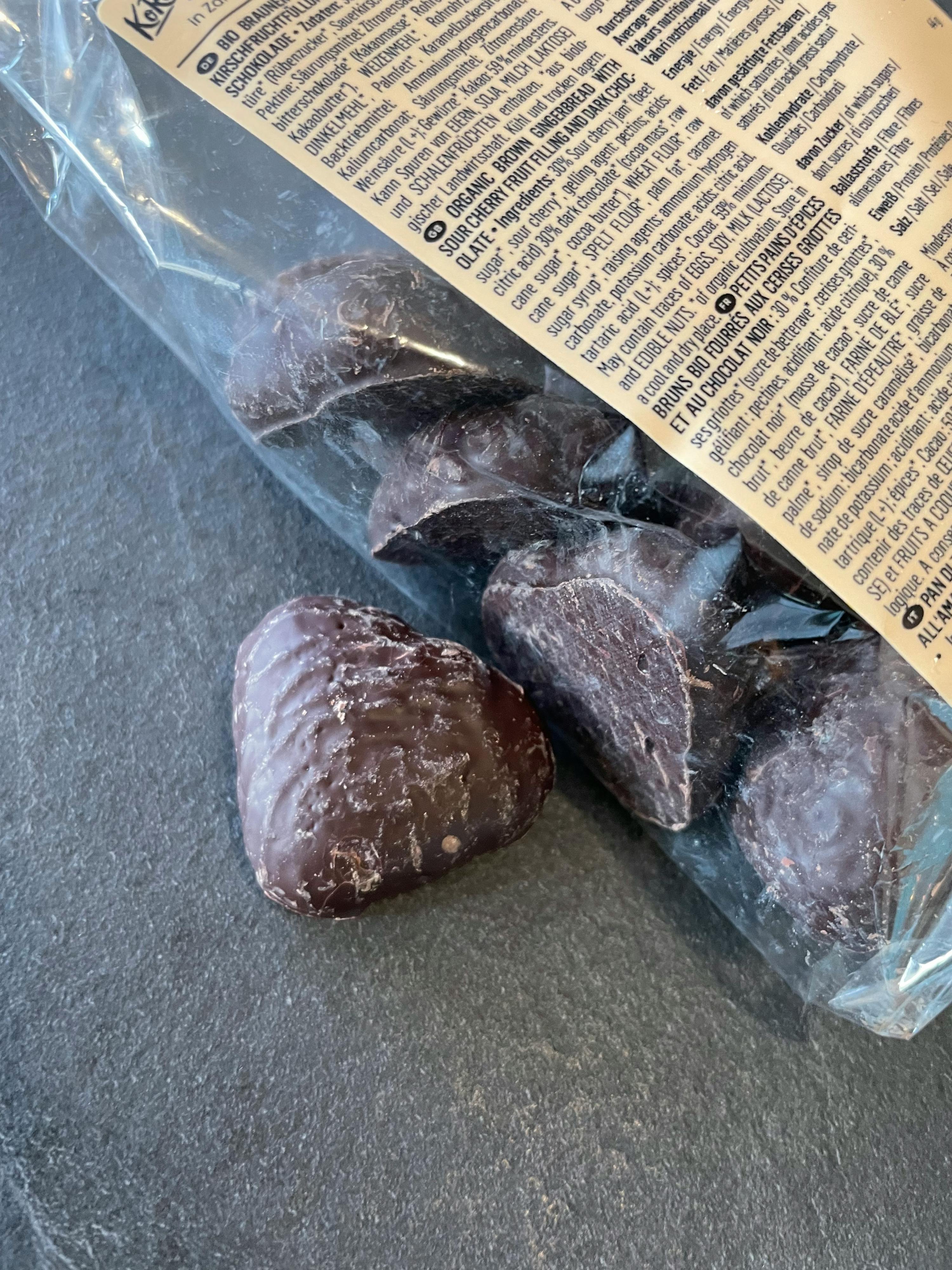 a close up of a bag of chocolates with a label on it