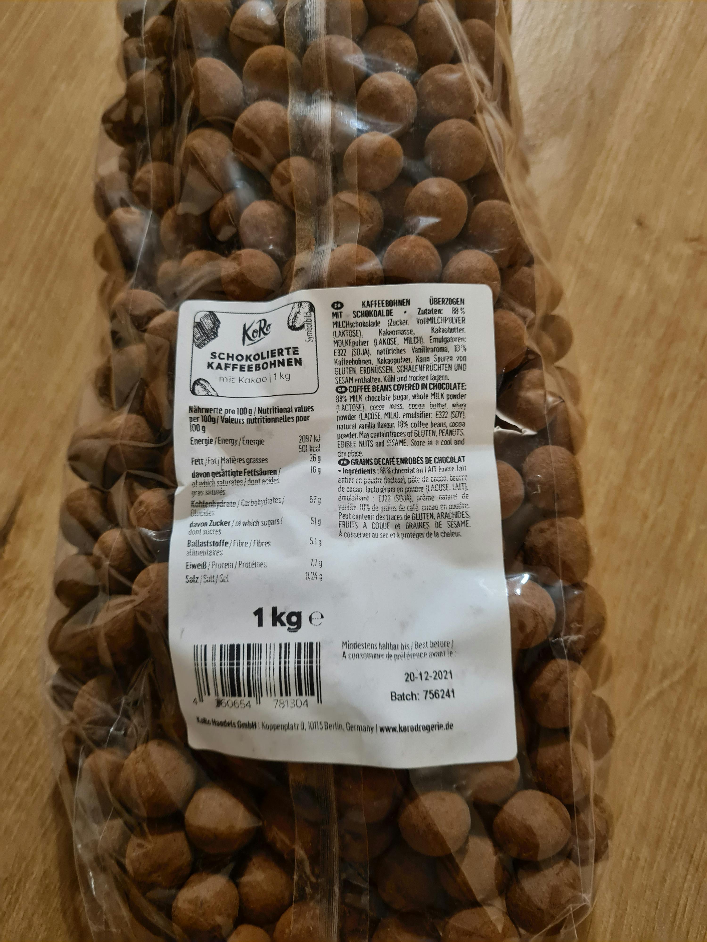 die Rückseite einer Packung mit einem Gewicht von 1kg