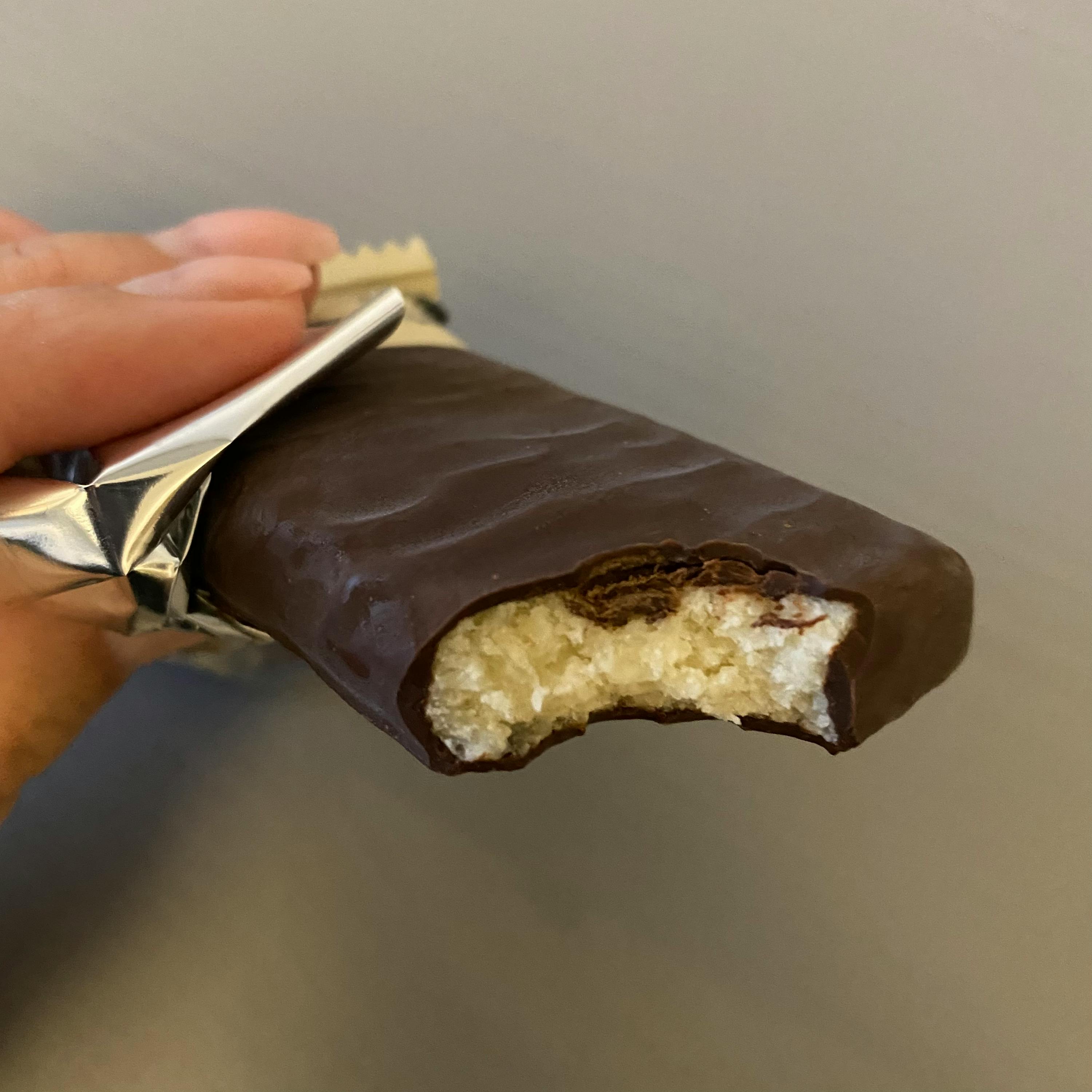 a chocolate bar with a bite taken out of it