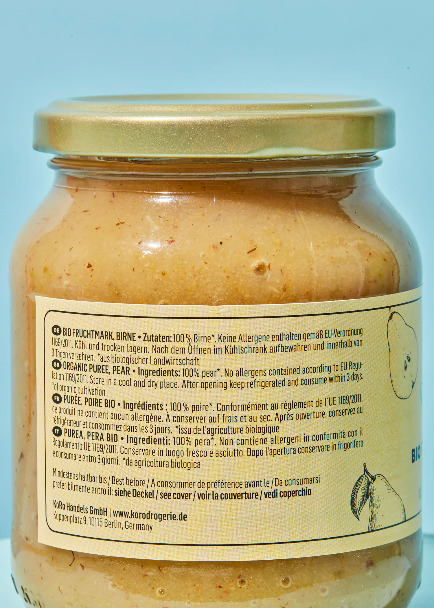 the back of a jar of pear puree contains ingredients 100 % pear