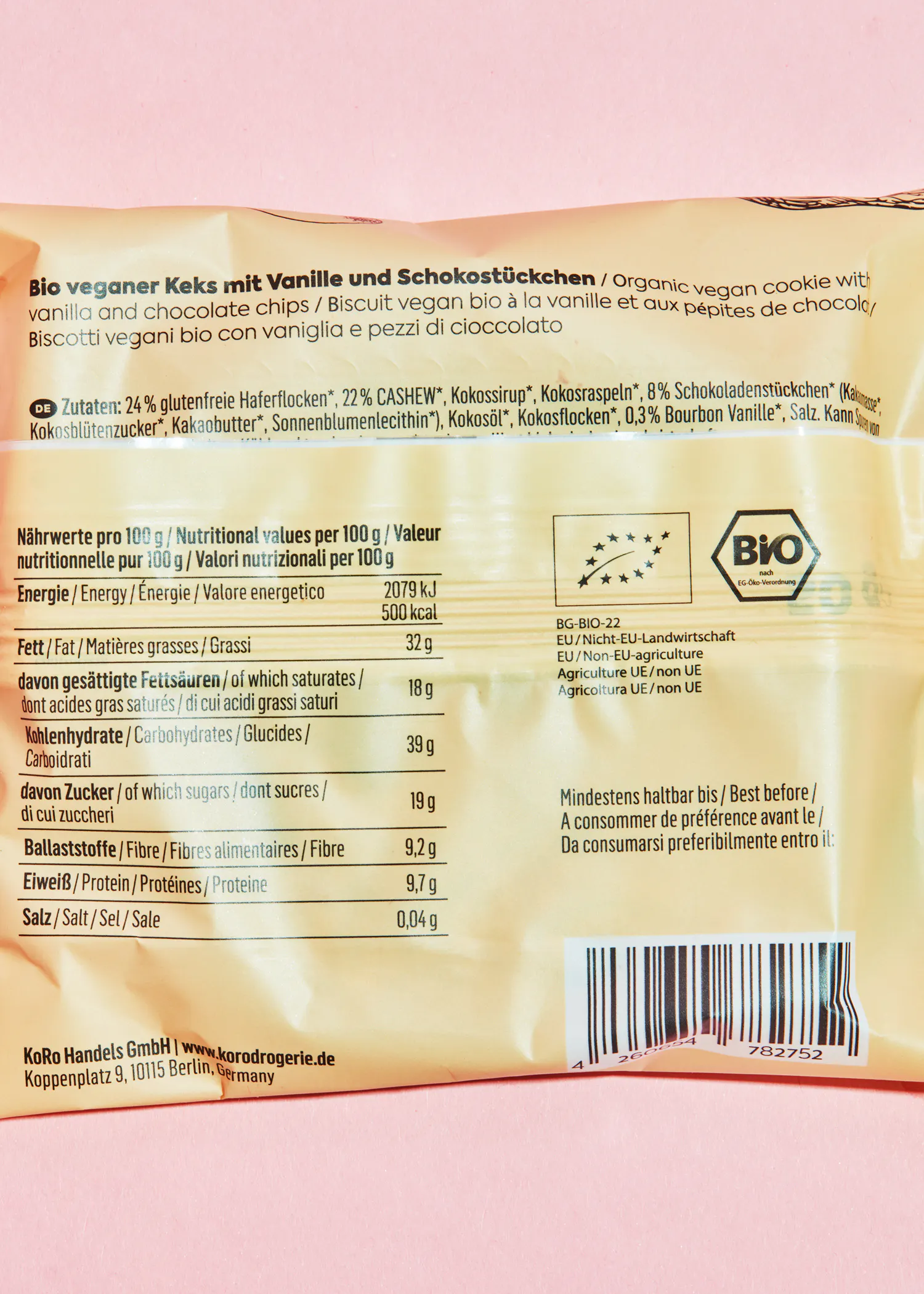 l' arrière d' un paquet de biscuits avec des informations nutritionnelles