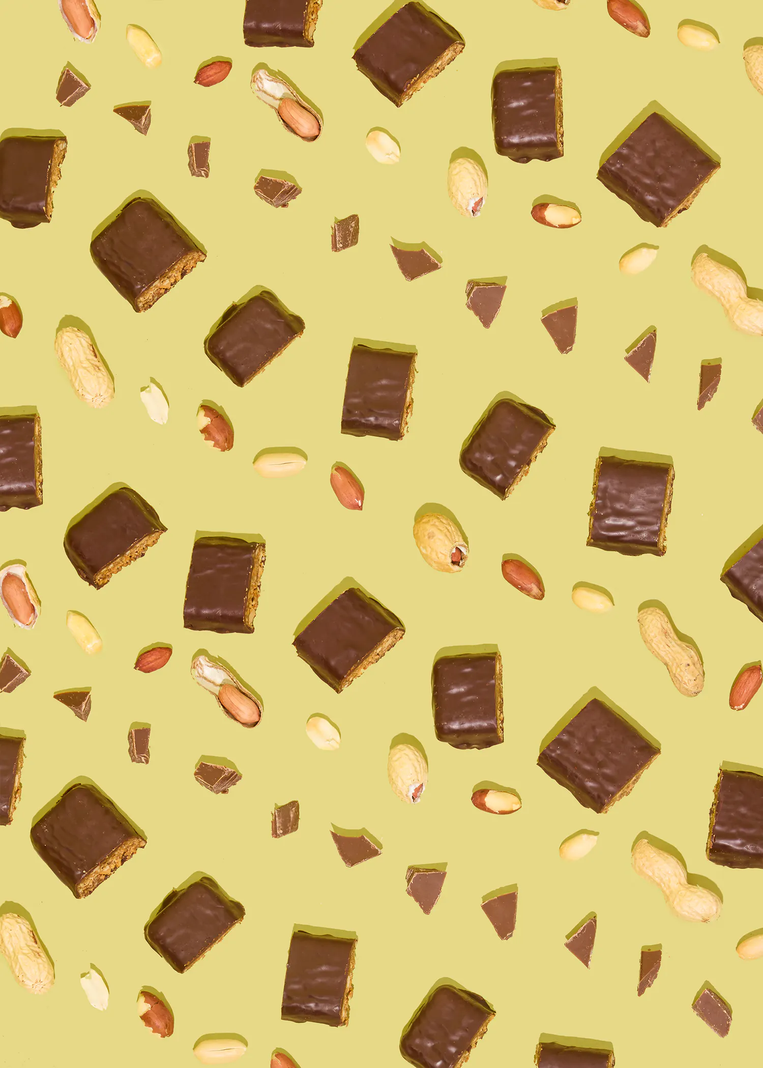 un motif de barres de chocolat et d' arachide sur fond jaune