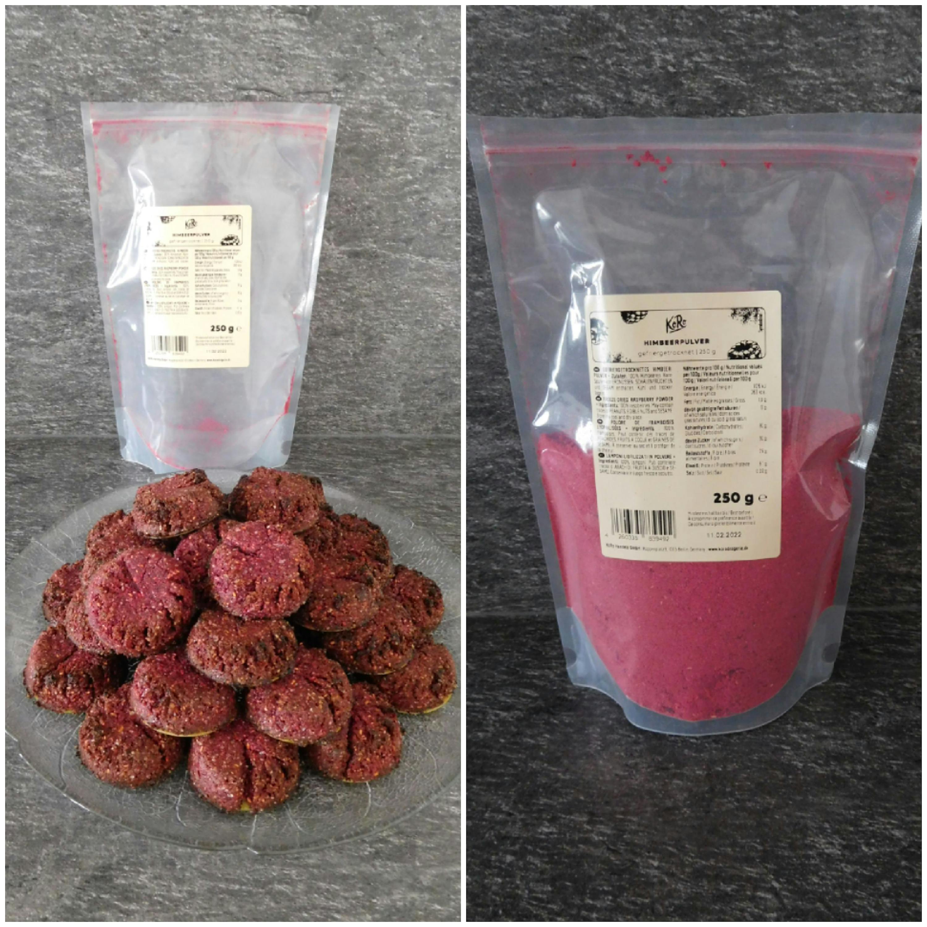 a bag of beetroot powder next to a plate of food