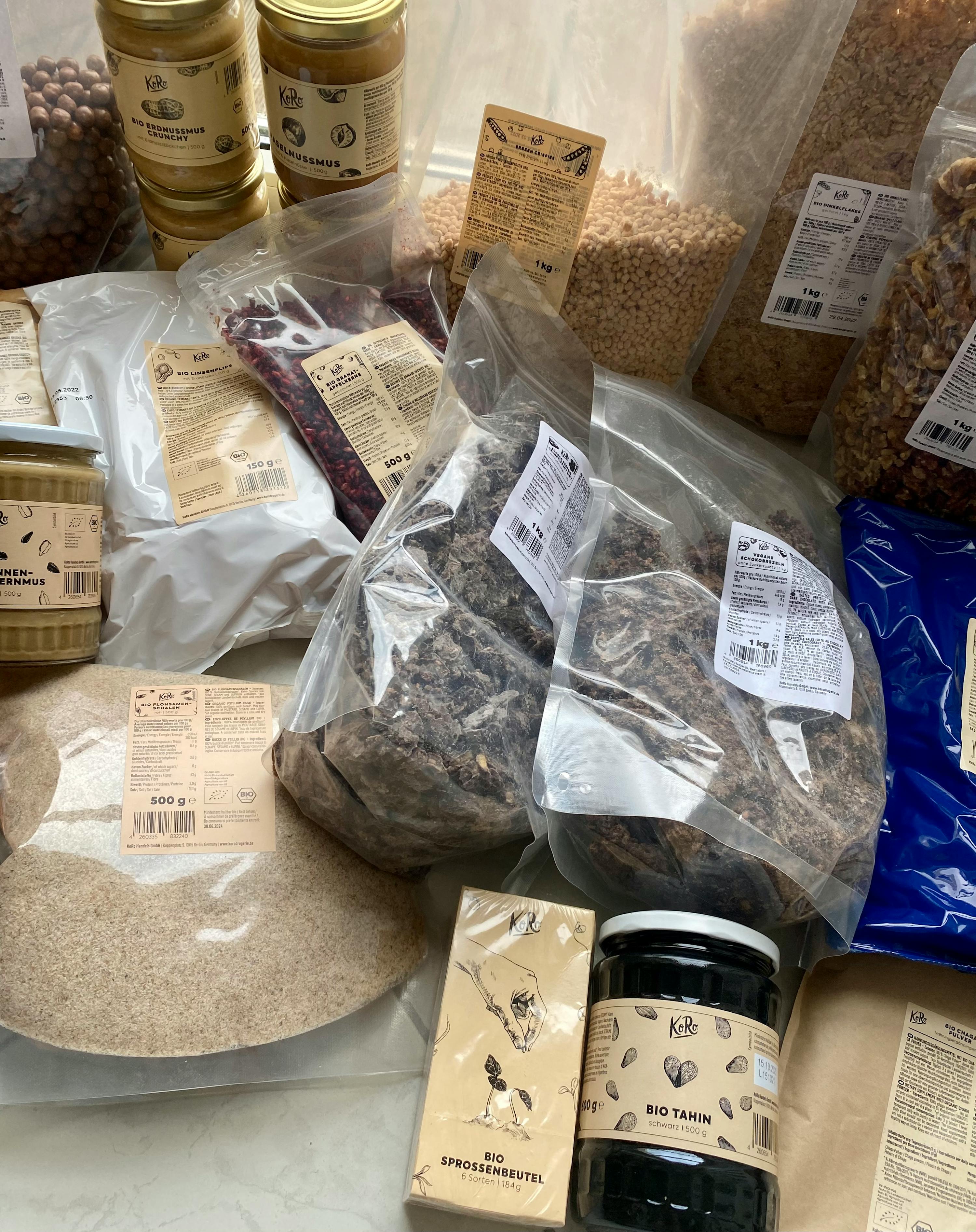 a variety of nuts and seeds including bio tahini