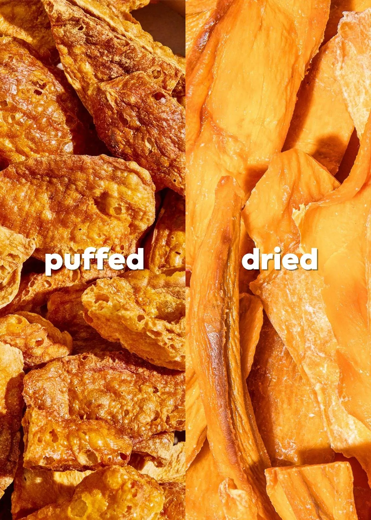 puffed and dried chips are shown side by side