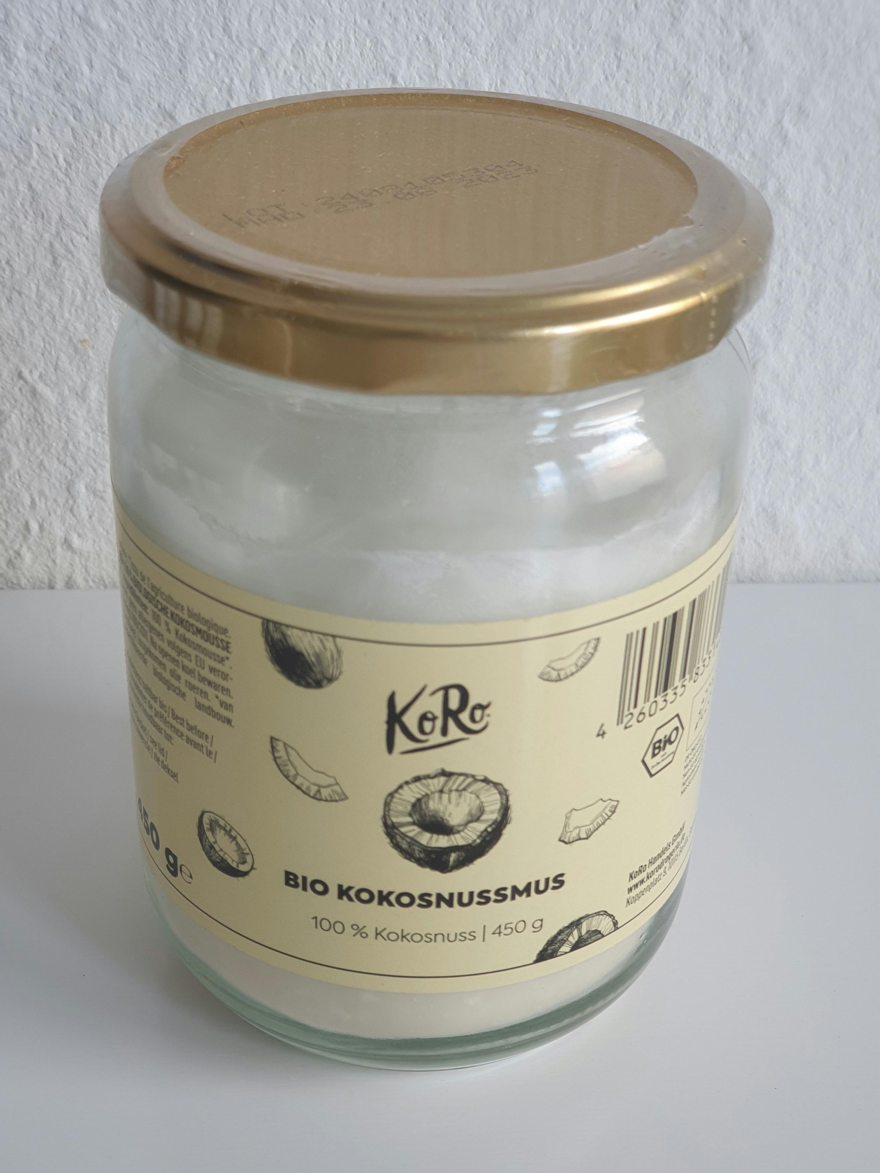 a jar of bio kokosnussmus with a gold lid