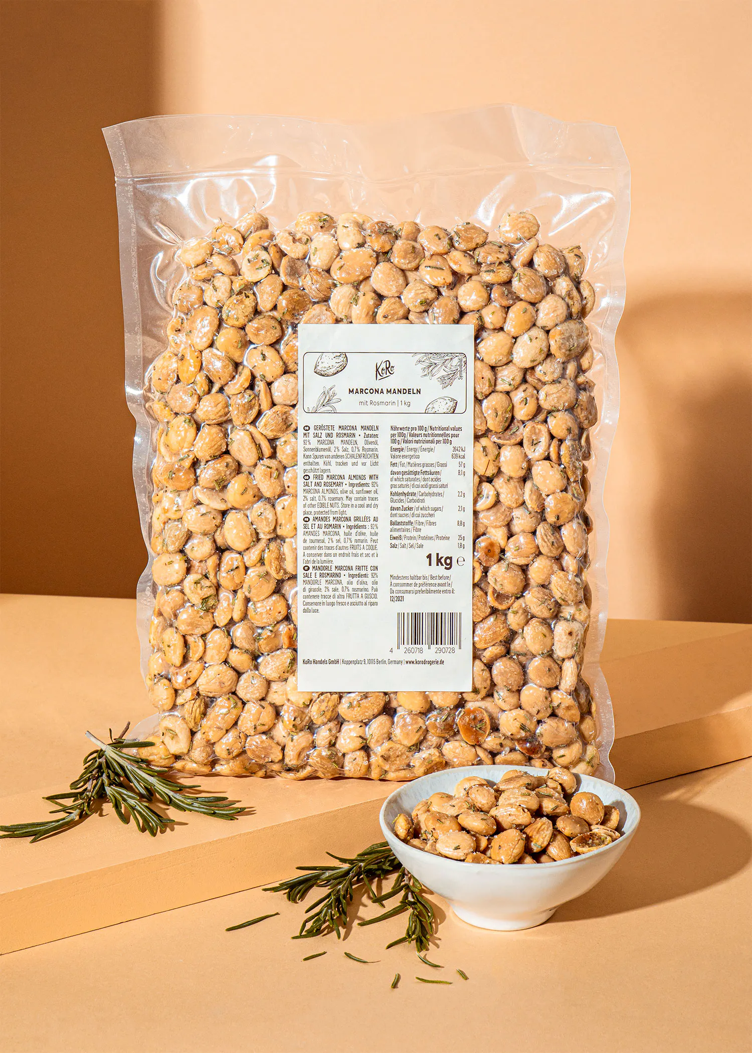 a bag of chickpeas sits on a table next to a bowl of chickpeas