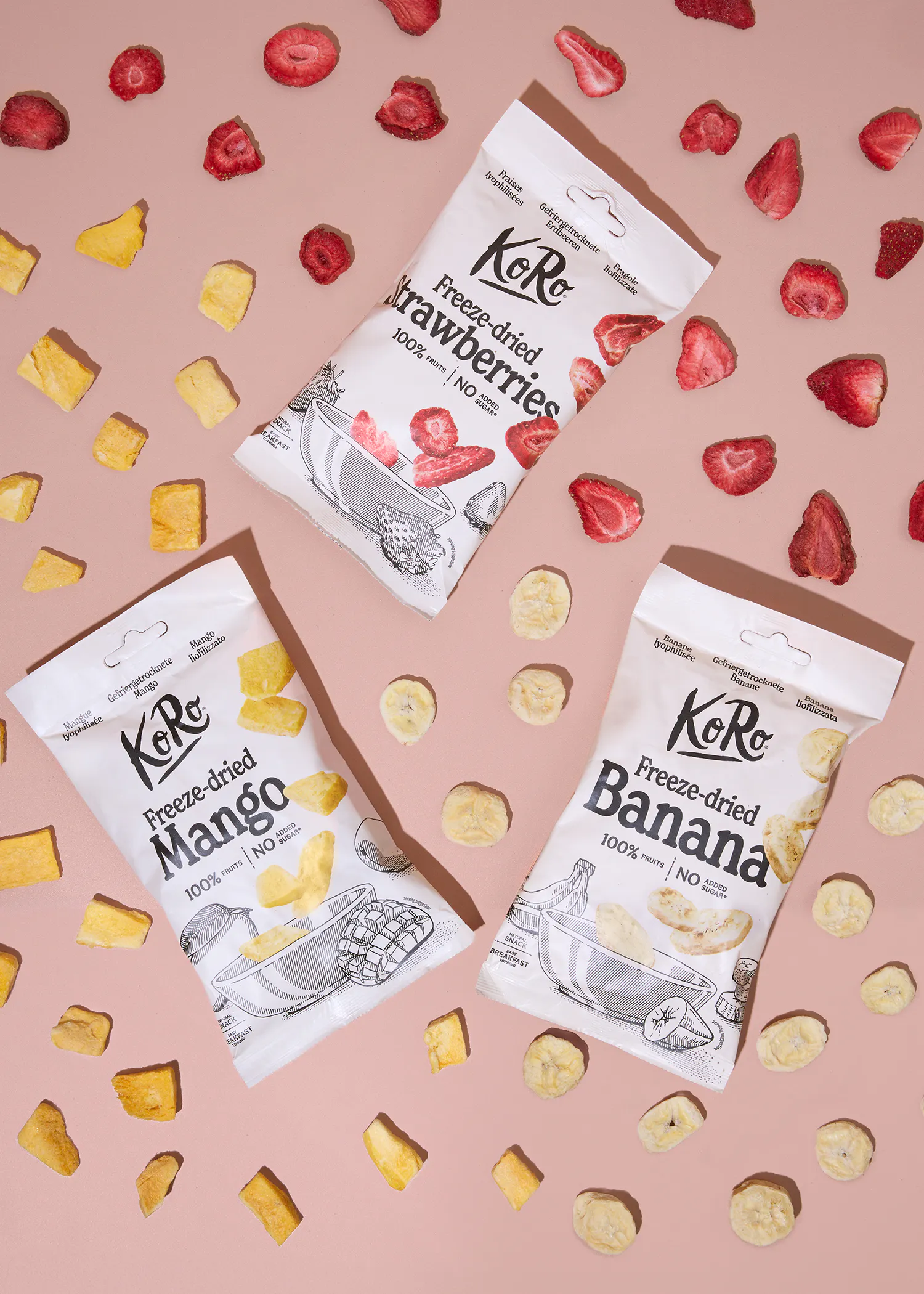 Lot de fruits lyophilisés : trio de saveurs