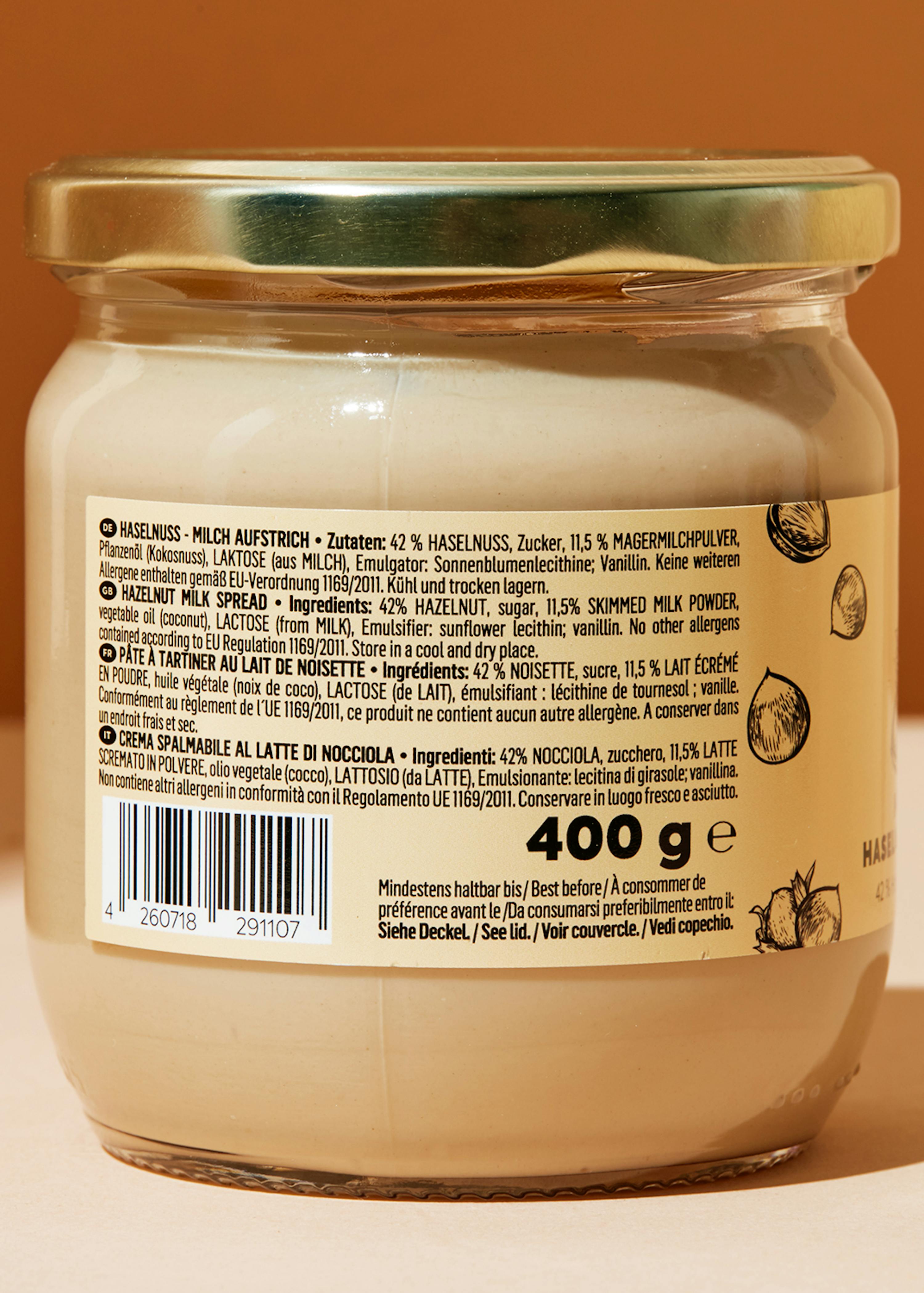 Crème de noisettes au lait 400 g - Sans huile de palme