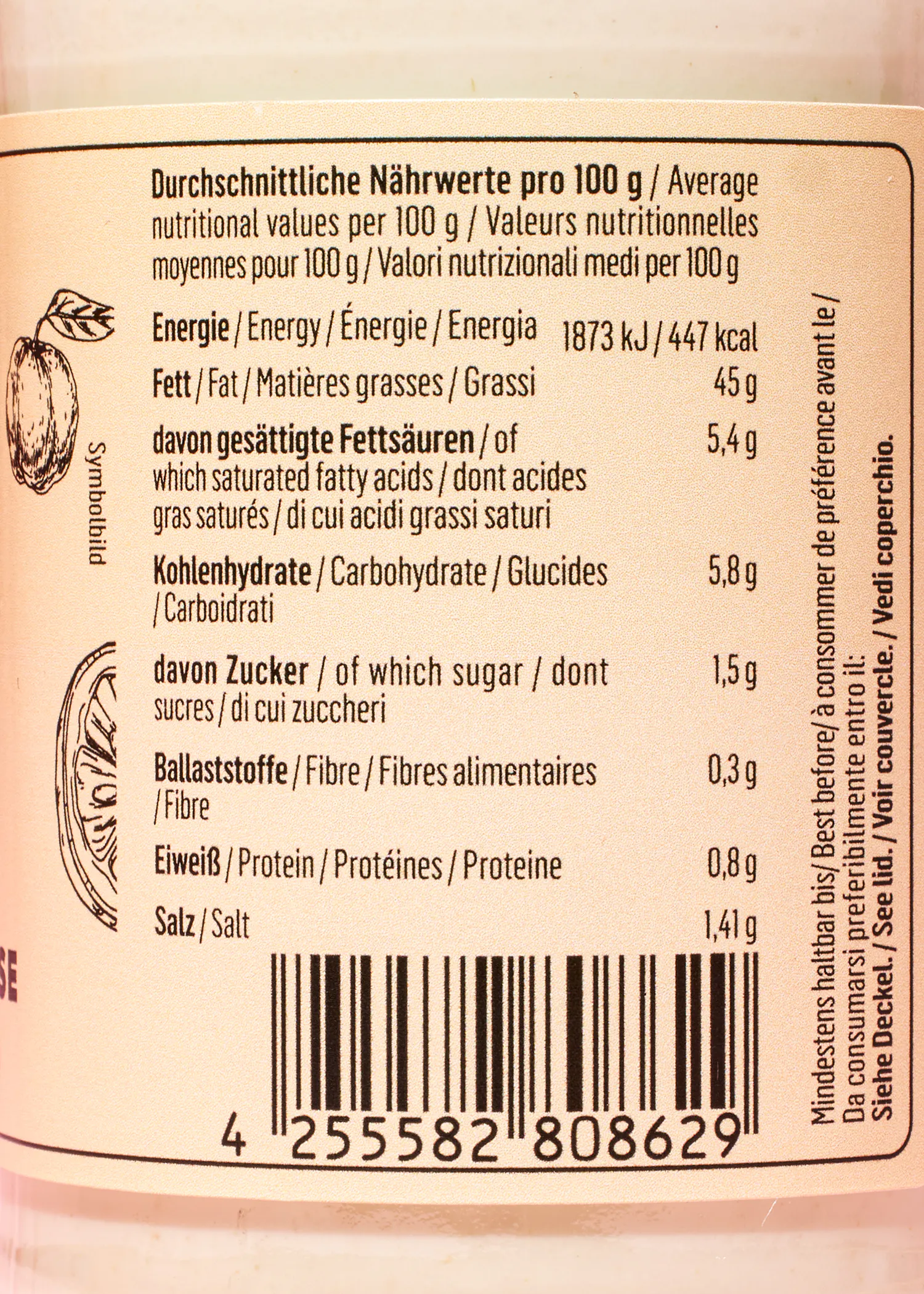 l' étiquette d' une bouteille de nourriture indique les valeurs nutritionnelles pour 100 g