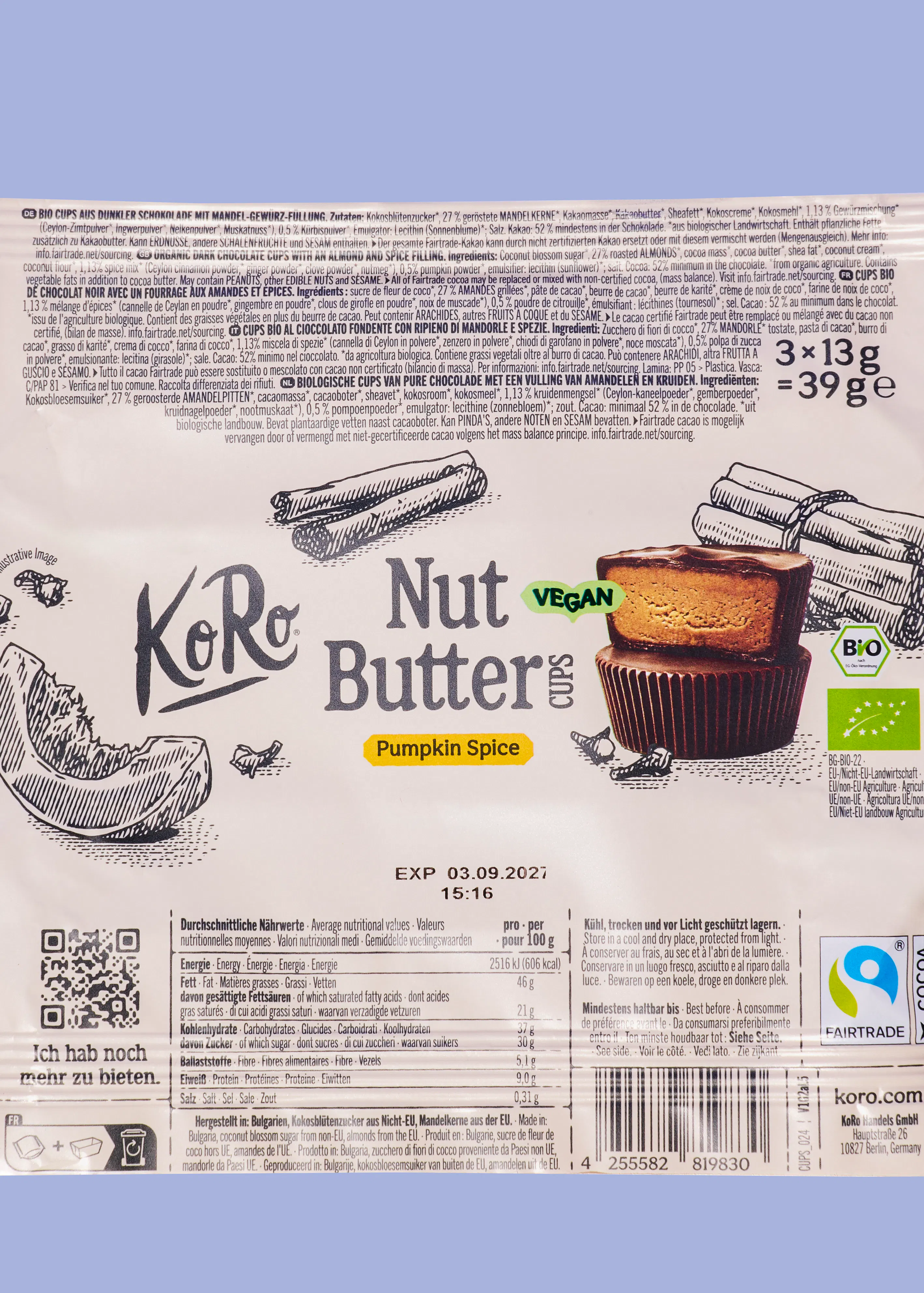 Limited Edition: Bio Nut Butter Cups Pumpkin Spice | 12 x 3 x 13 g