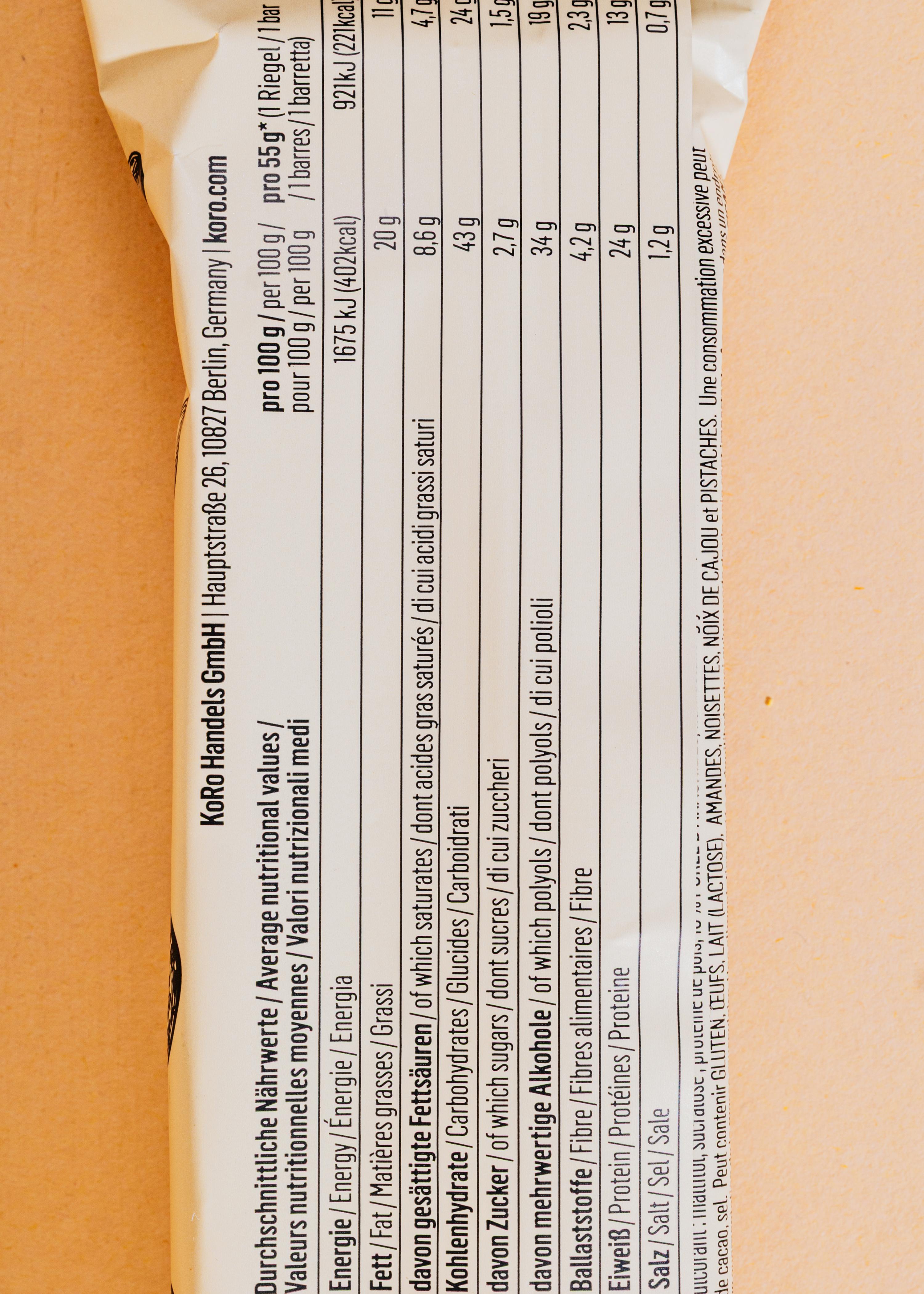 eine Nahaufnahme der Rückseite eines Lebensmittels