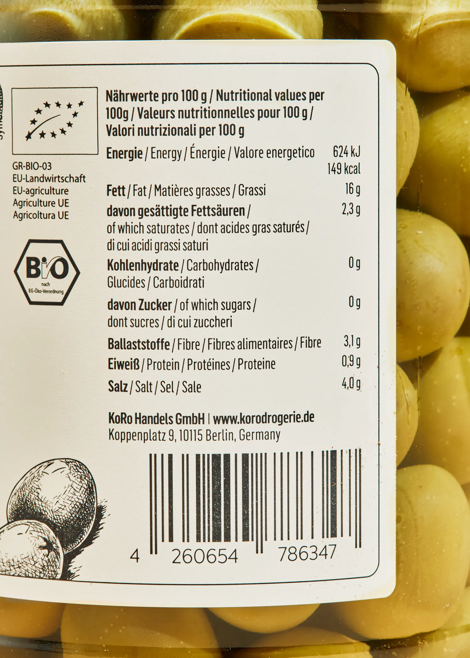 a label on a container of food shows the nutritional values per 100 g
