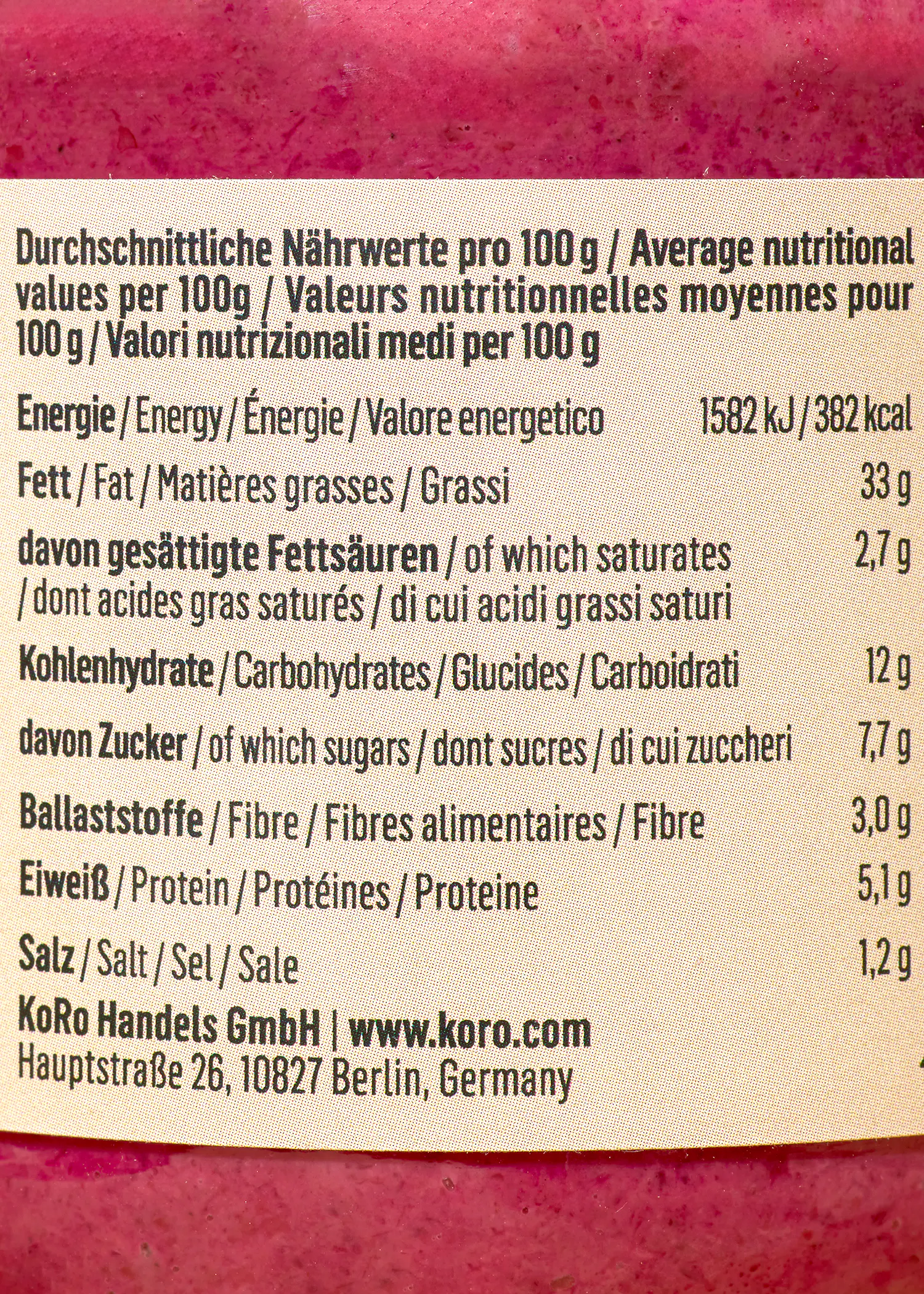 eine Nahaufnahme der Nährwertkarte eines Lebensmittels