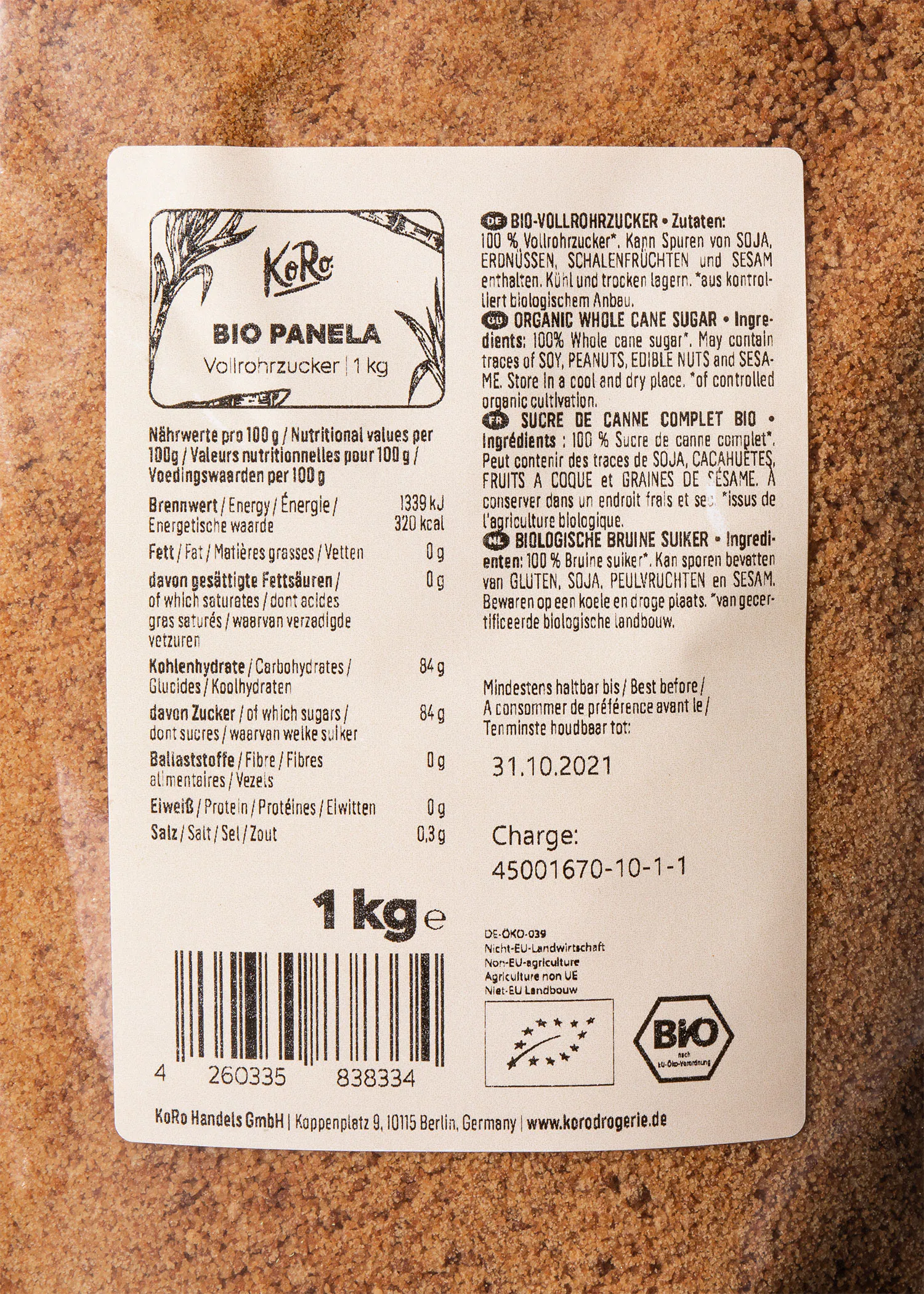 the back of a package of bio panela sugar