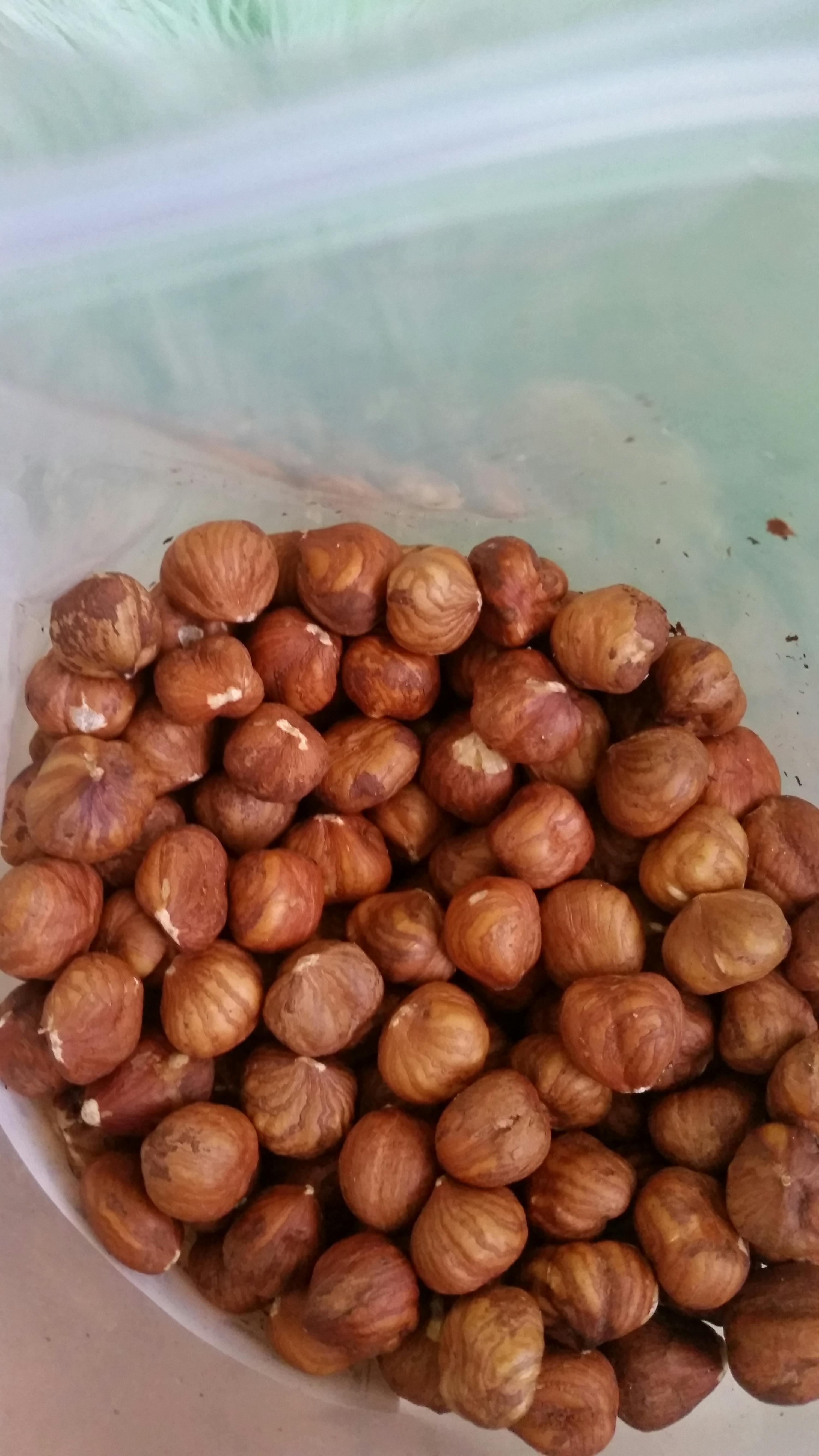 un mucchio di nocciole è seduto su un tavolo