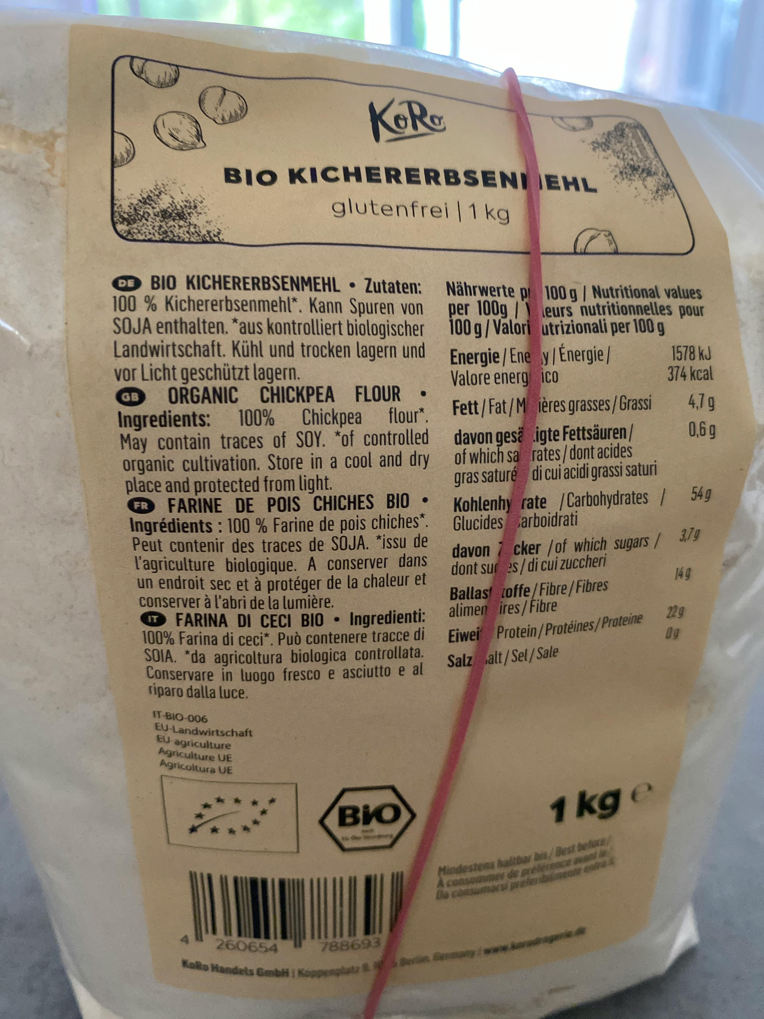 the back of a bag of bio kichererbsenmehl