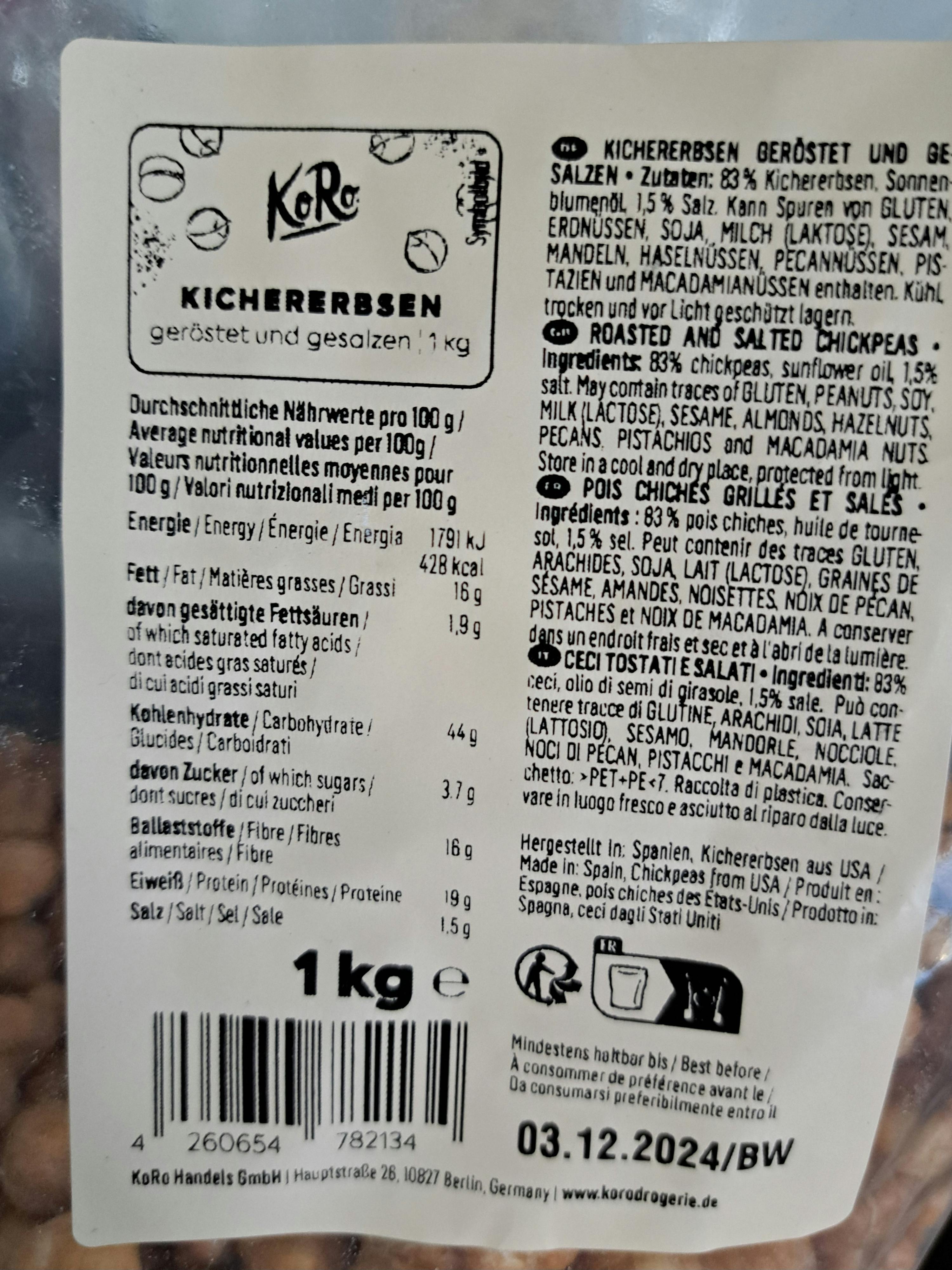 l' etichetta di un sacchetto di ceci è in lingua tedesca