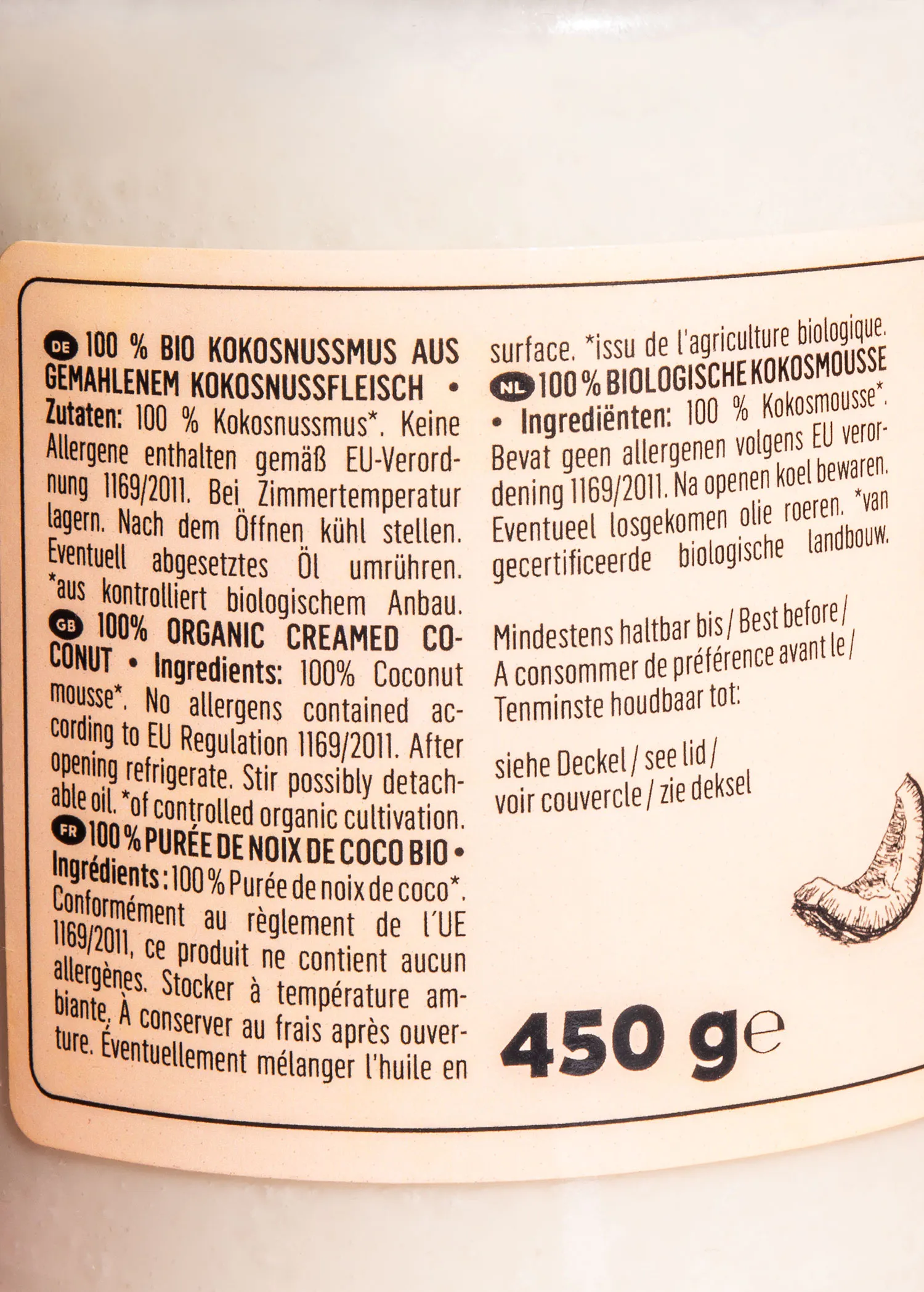 l' arrière d' une bouteille de 450 g de coconut mousse