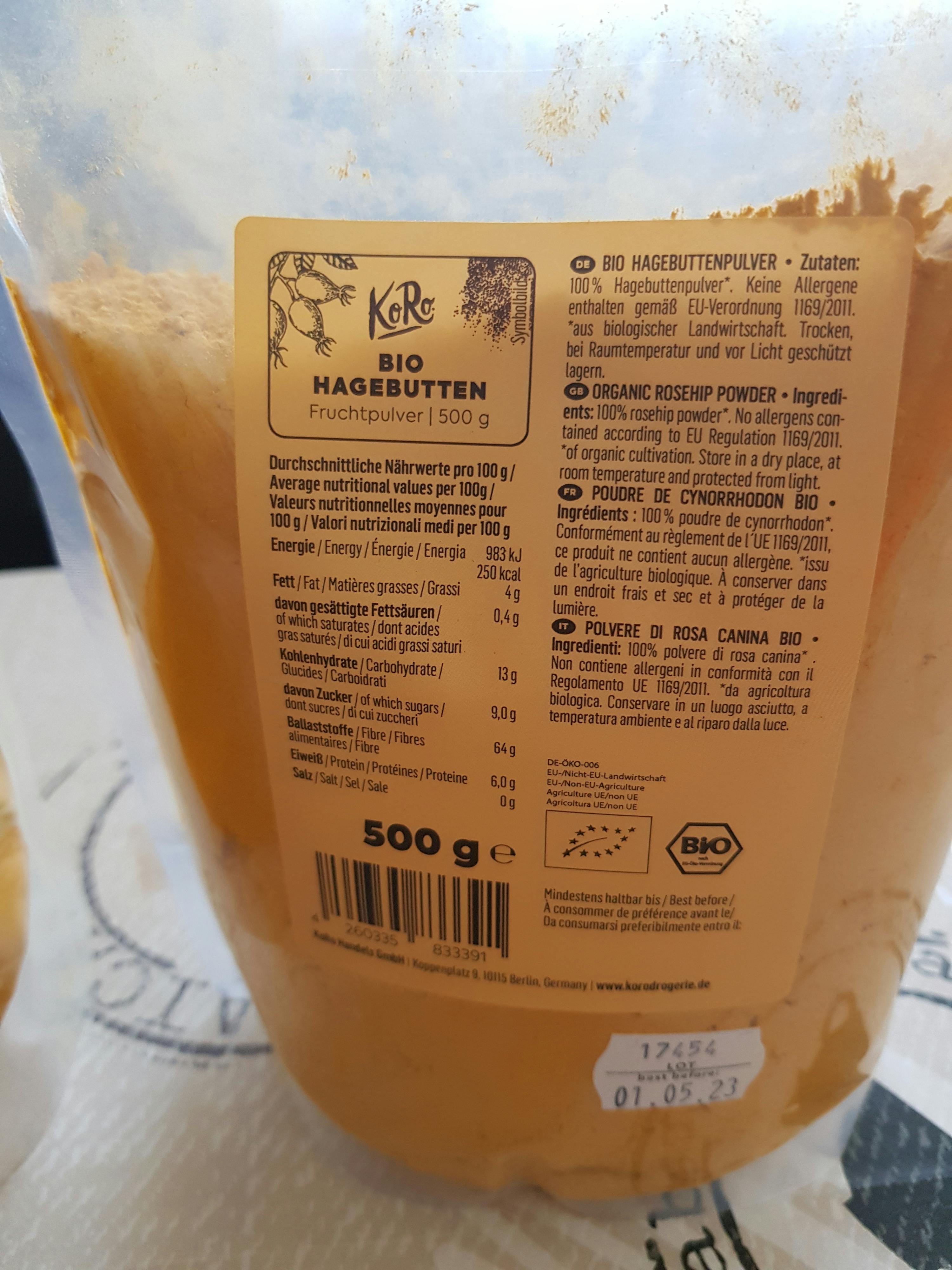 die Rückseite eines 500-g-Beutels zeigt die Nährwertangaben