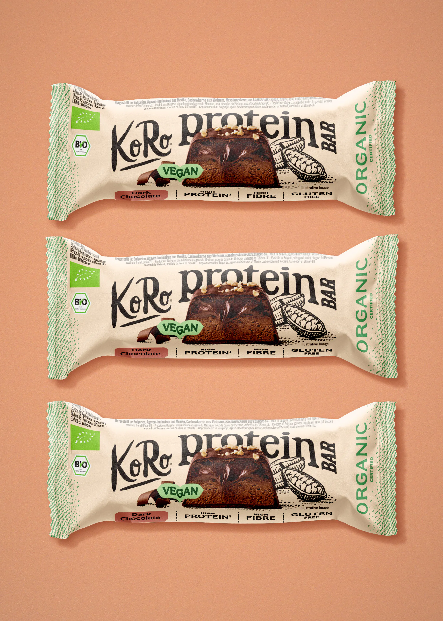 Barretta proteica vegan al cioccolato fondente bio | 3 x 45 g