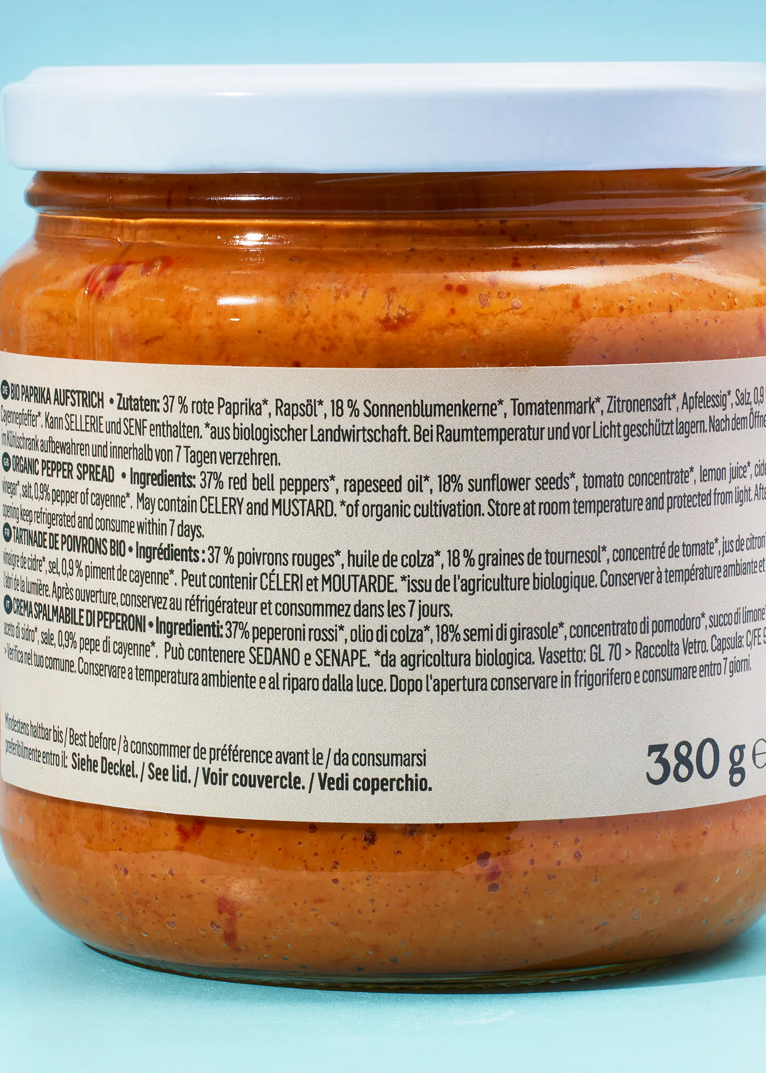 die Rückseite eines Glases zeigt die Zutaten