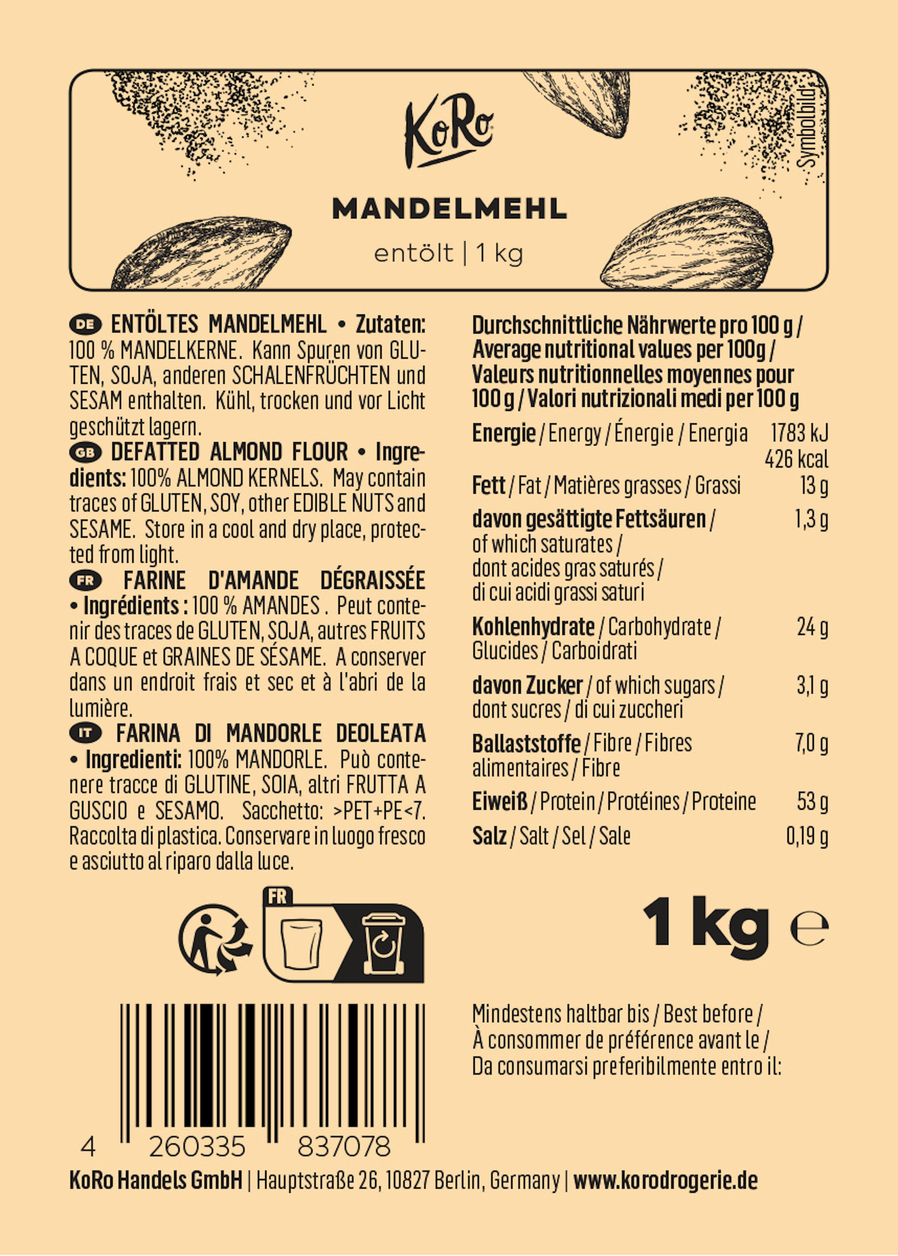 4260335837078 - Teilentöltes Mandelmehl 1 kg