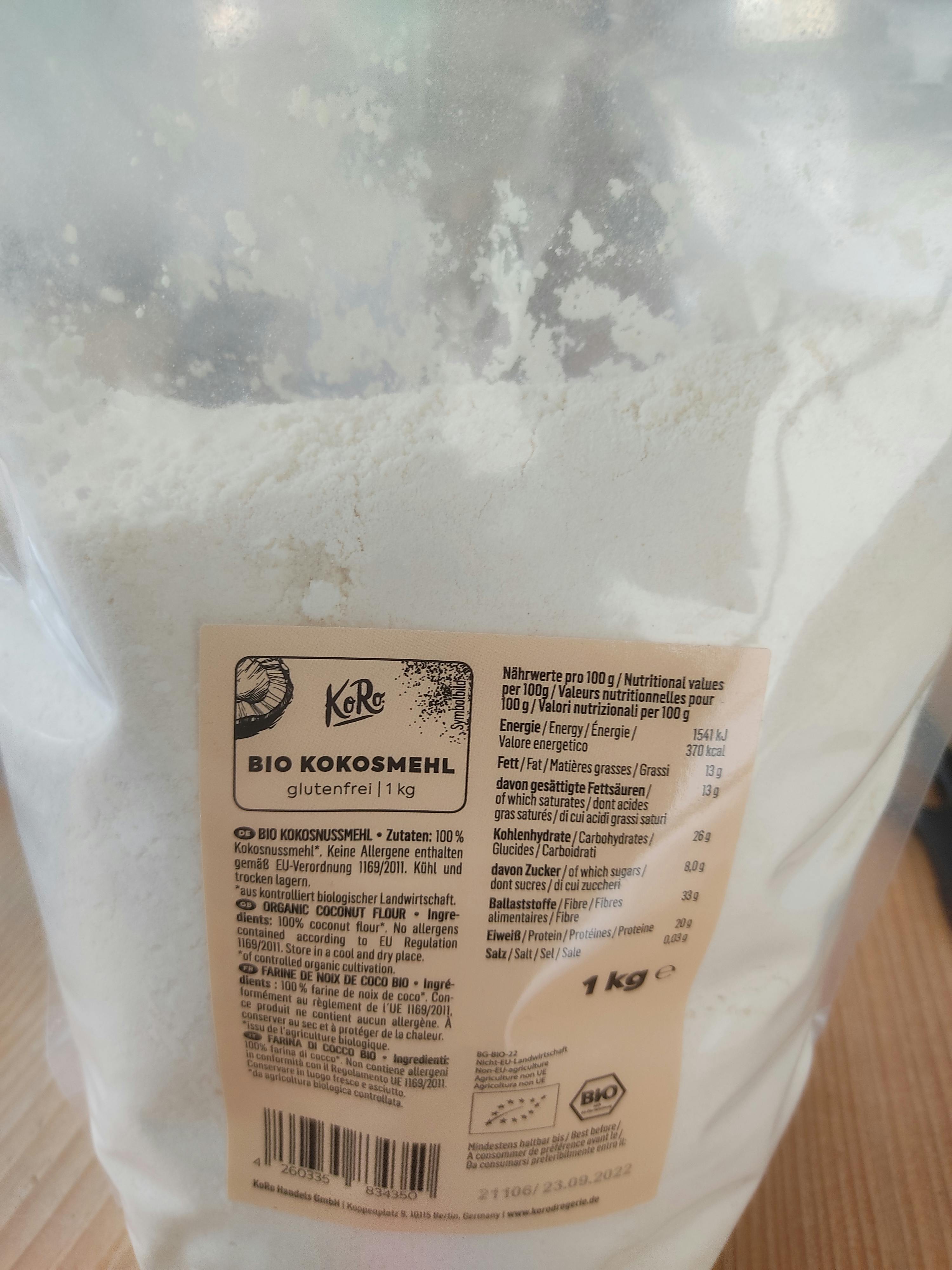 a bag of bio kokosmehl has a label on the back