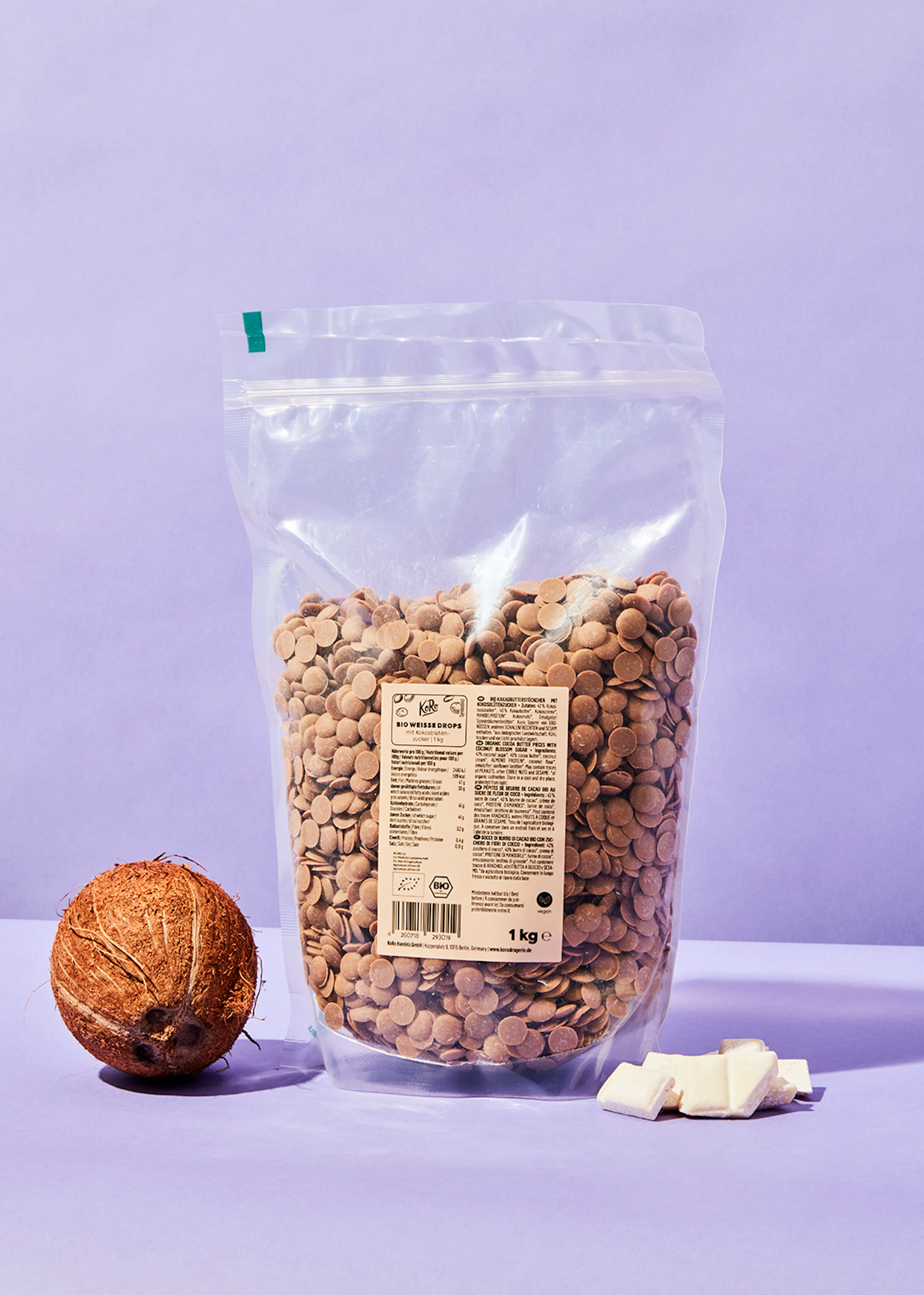 Pépites de beurre de cacao bio au sucre de coco 1 kg