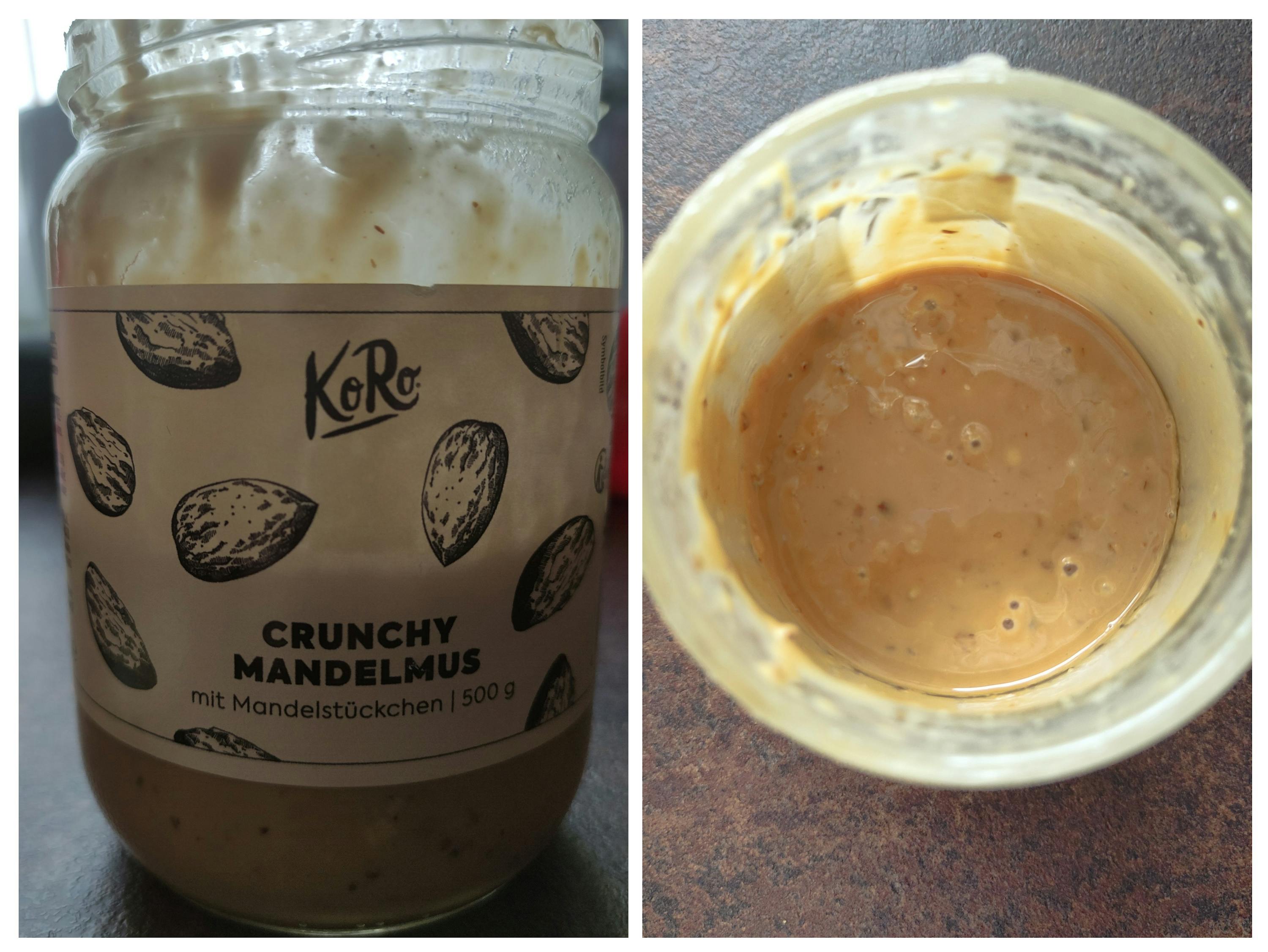 un gros plan d' un bocal de beurre d' amandes croustillant