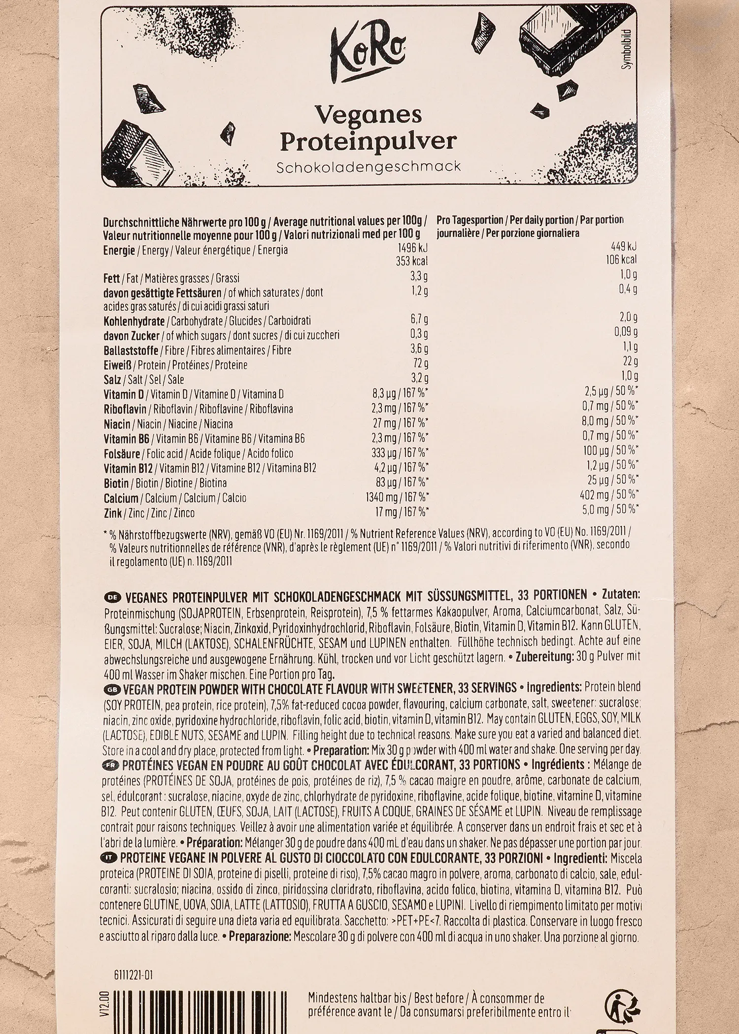 l' arrière d' une boîte de protéines végétales