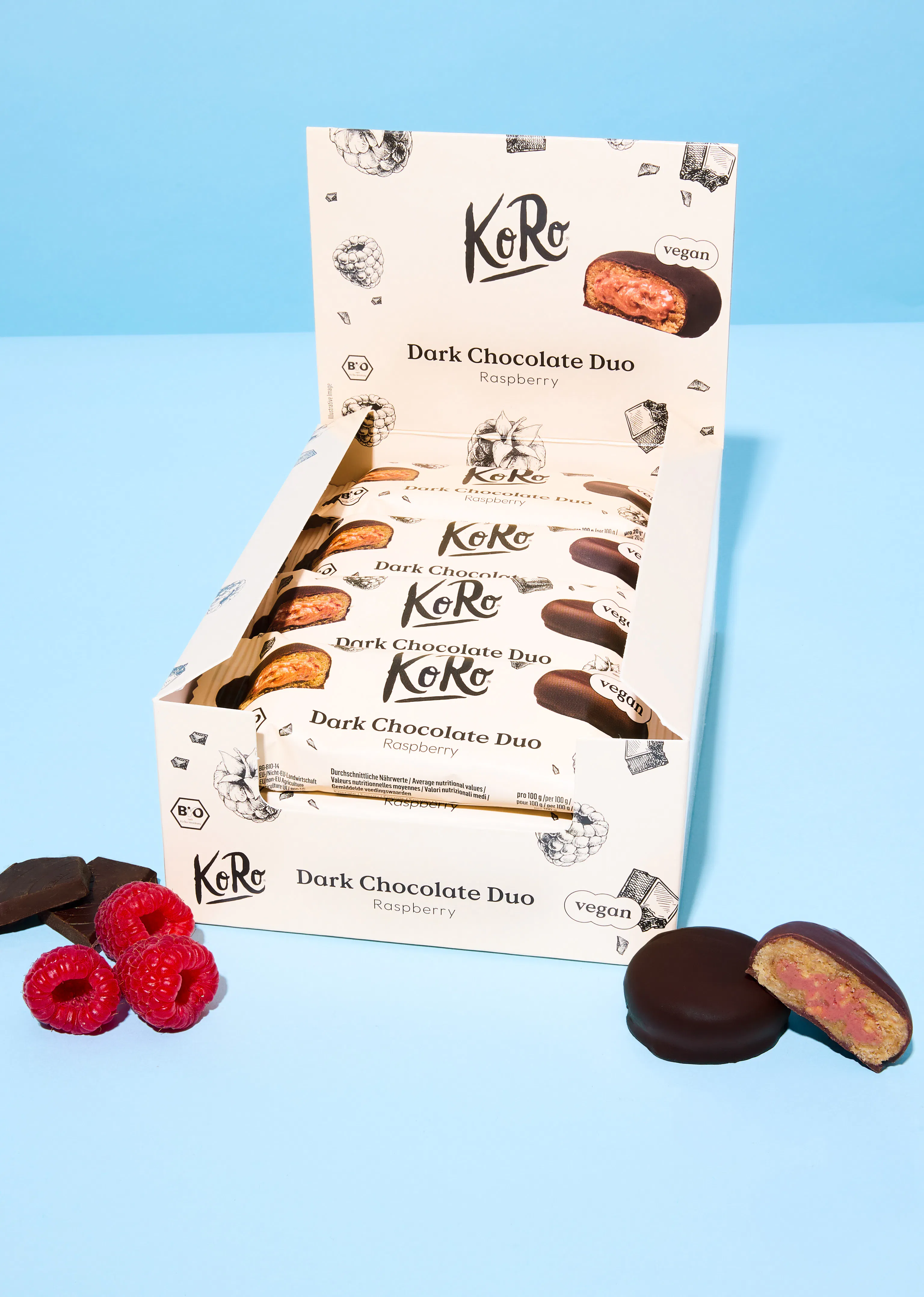 Bio Dark Chocolate Duo Raspberry 12 x 2 x 20 g