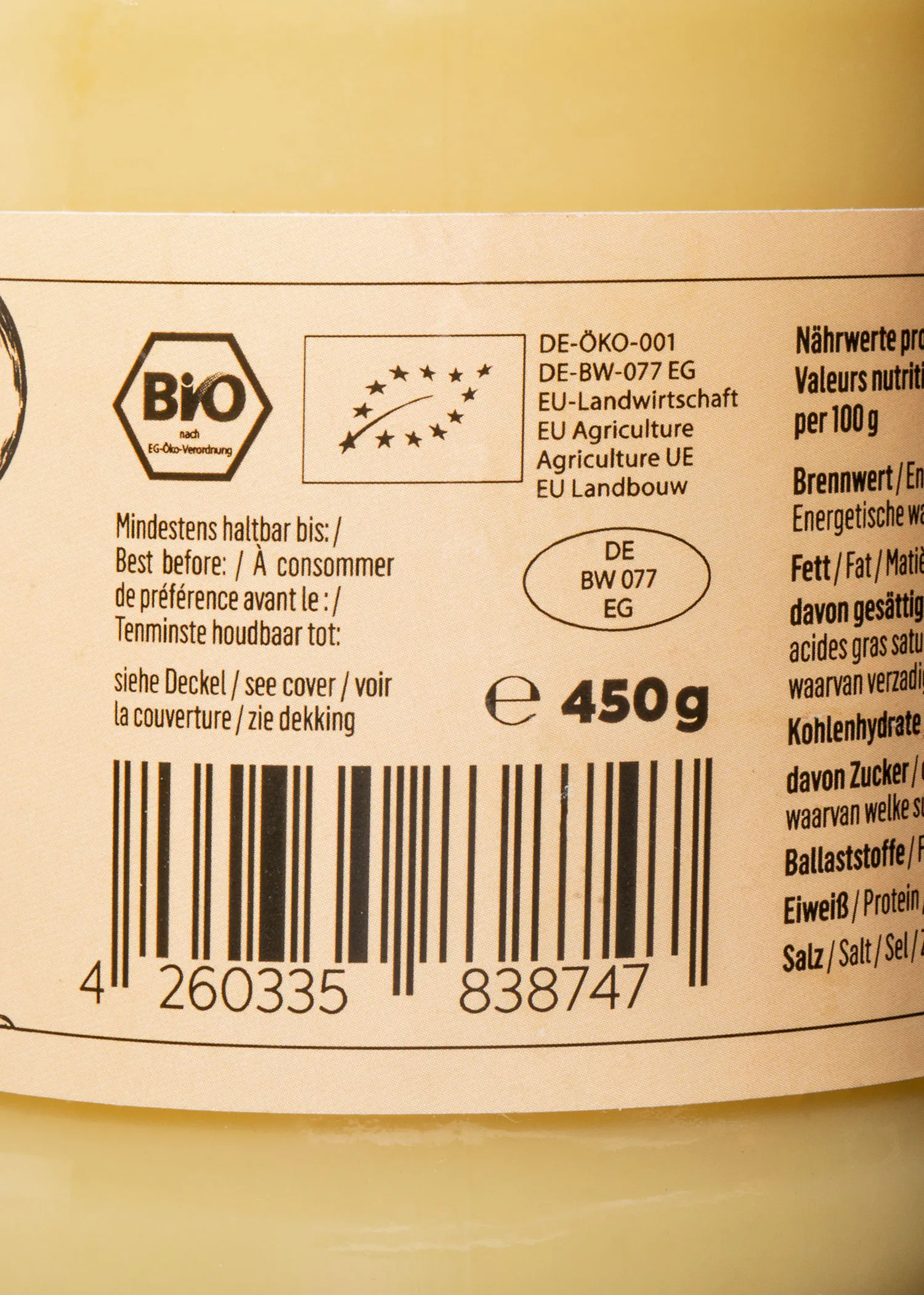 a close up of a label on a jar that says bio