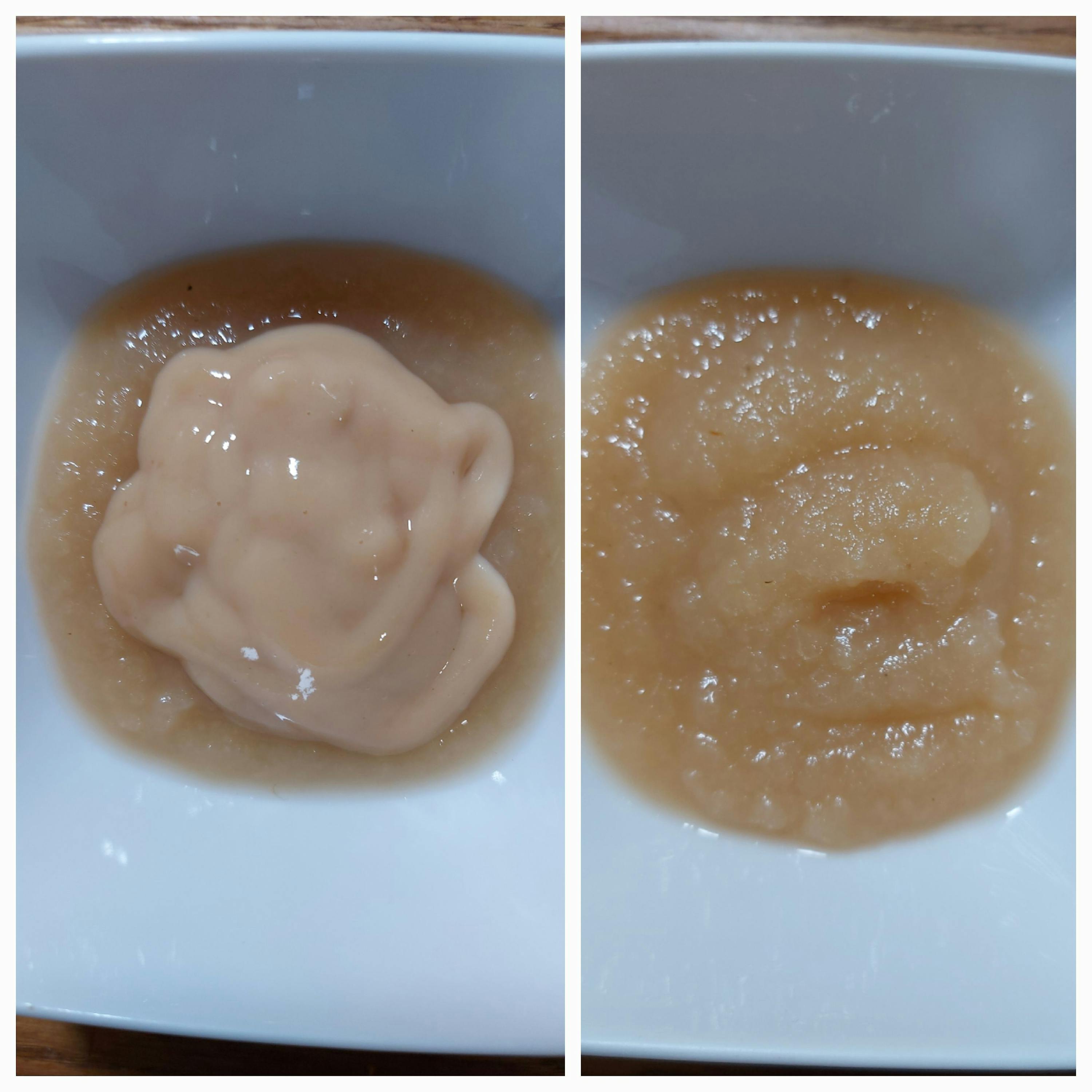 un primo piano di una ciotola di purè di mele