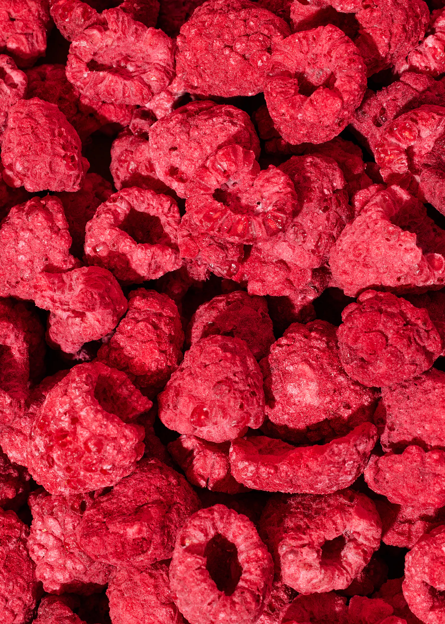 a close up of a pile of dried raspberries