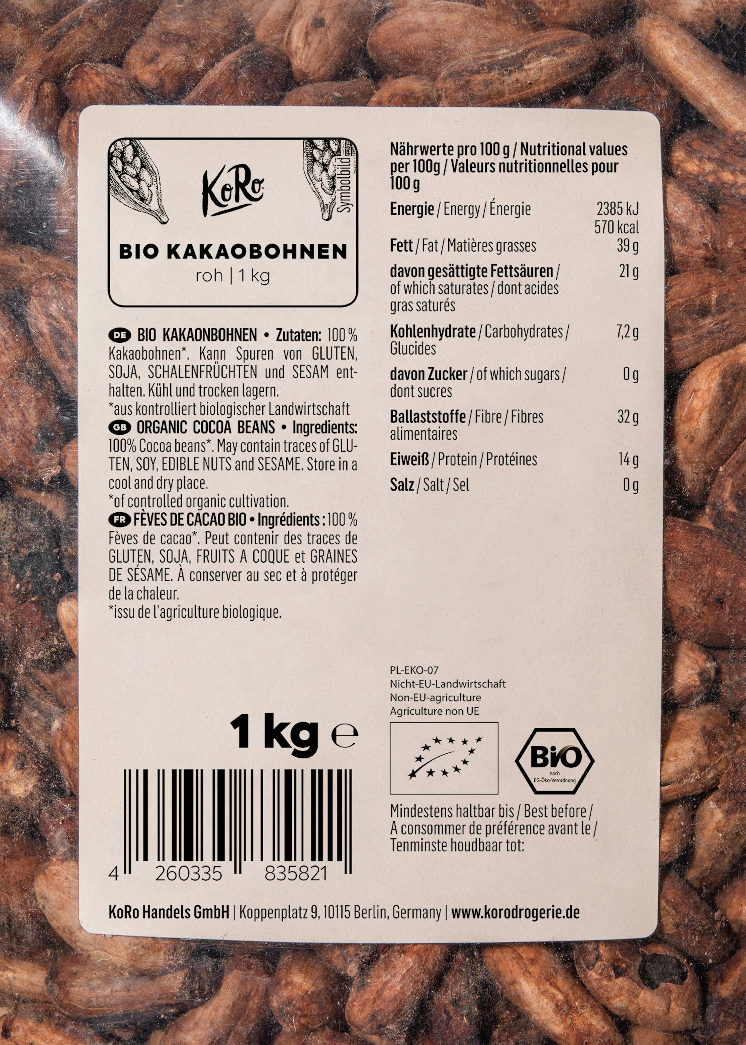 Beurre de cacao criollo cru bio 1kg - Nutri Naturel