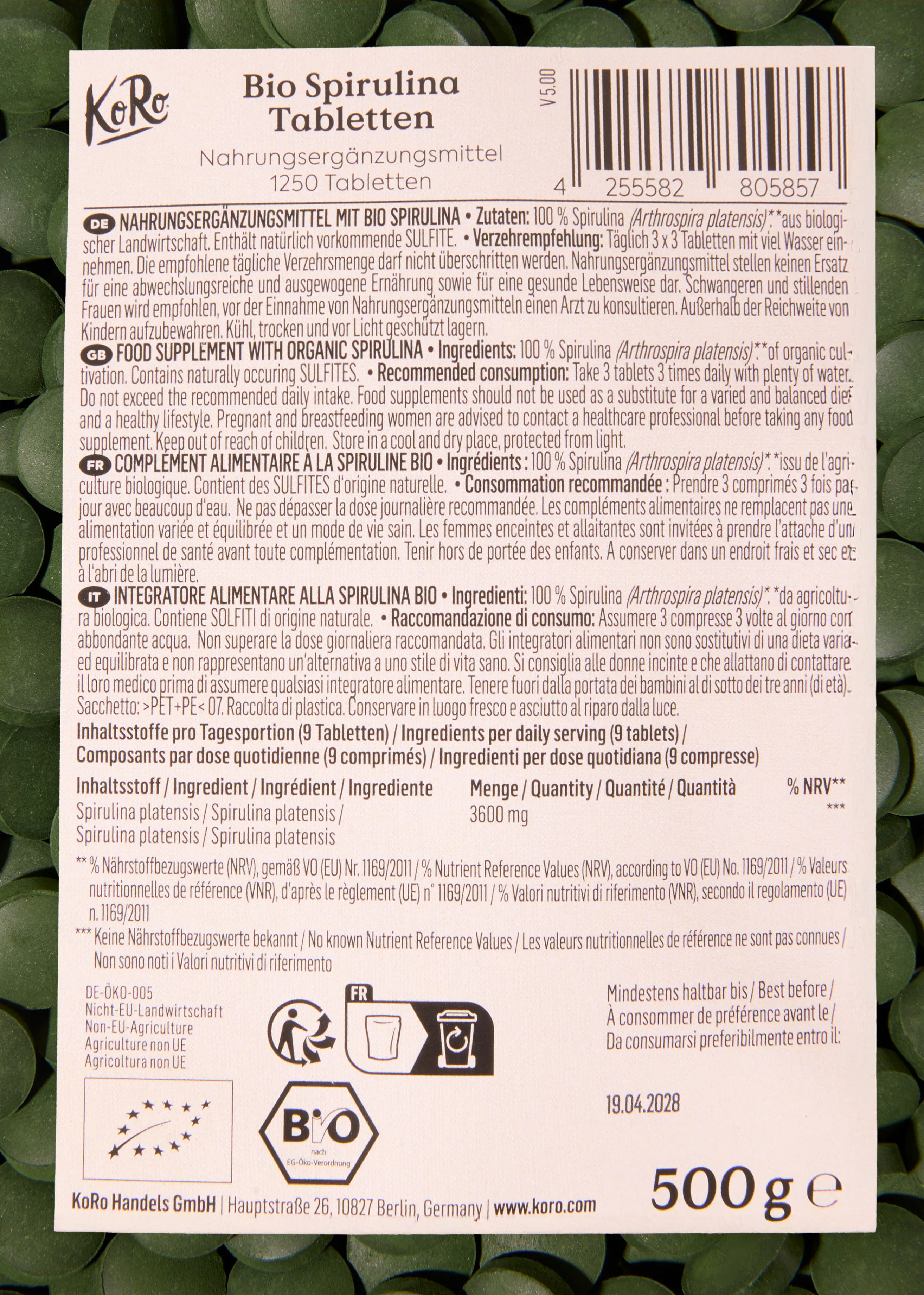 Bio Spirulina Tabletten 500 g