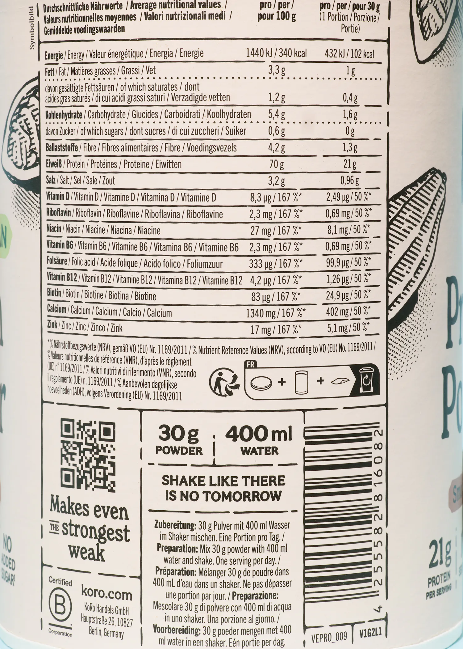 l' arrière d' une bouteille de poudre de protéines