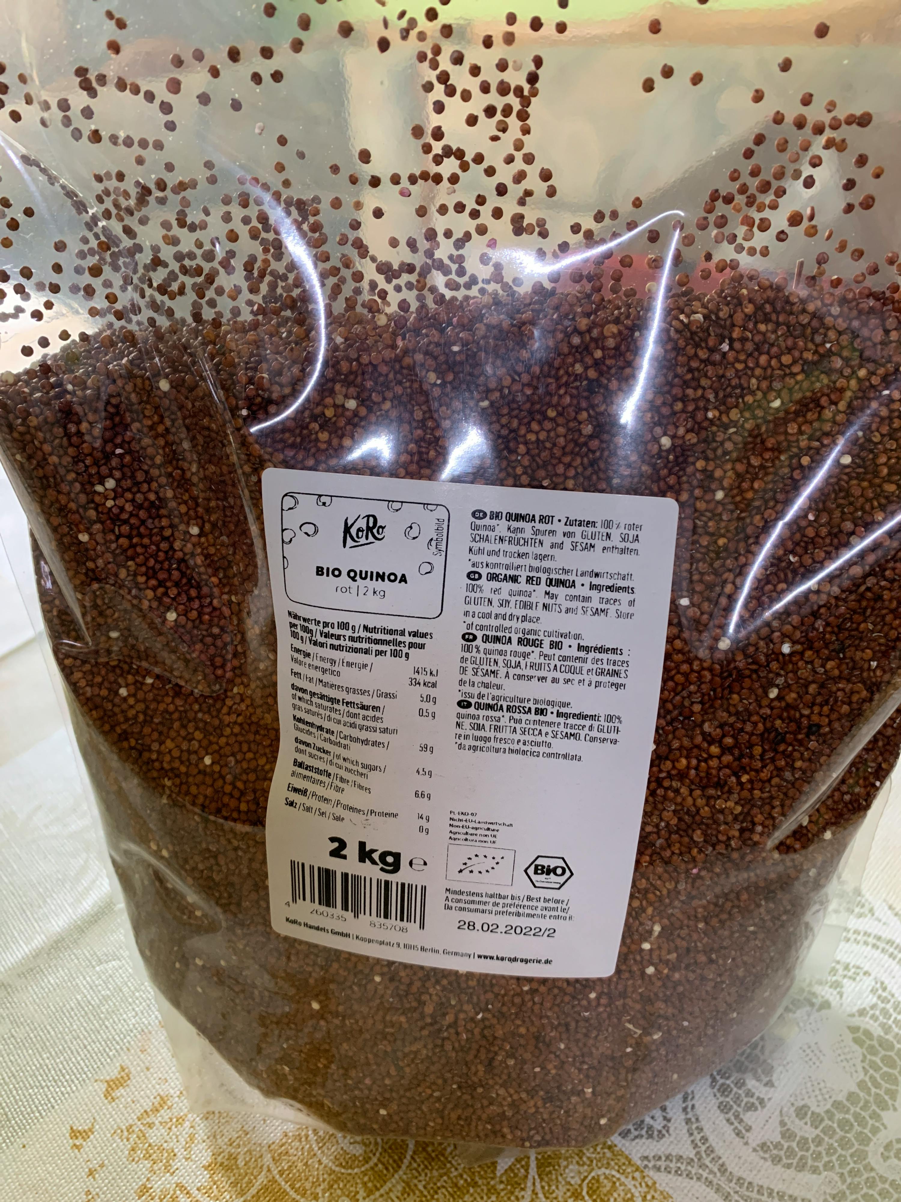 a bag of bio quinoa is sitting on a table