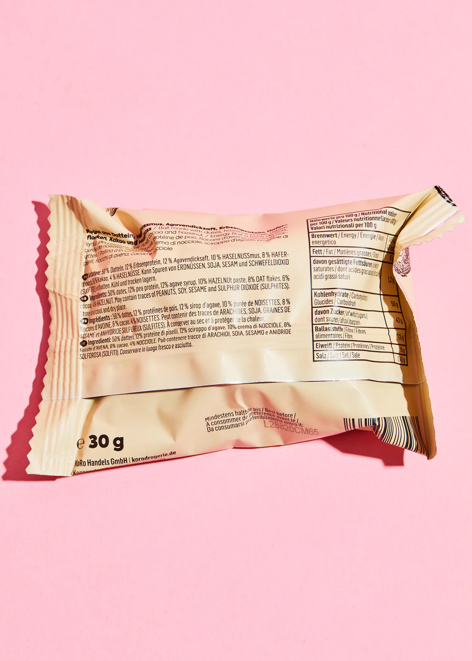 a close up of a package of food that says 30g on it